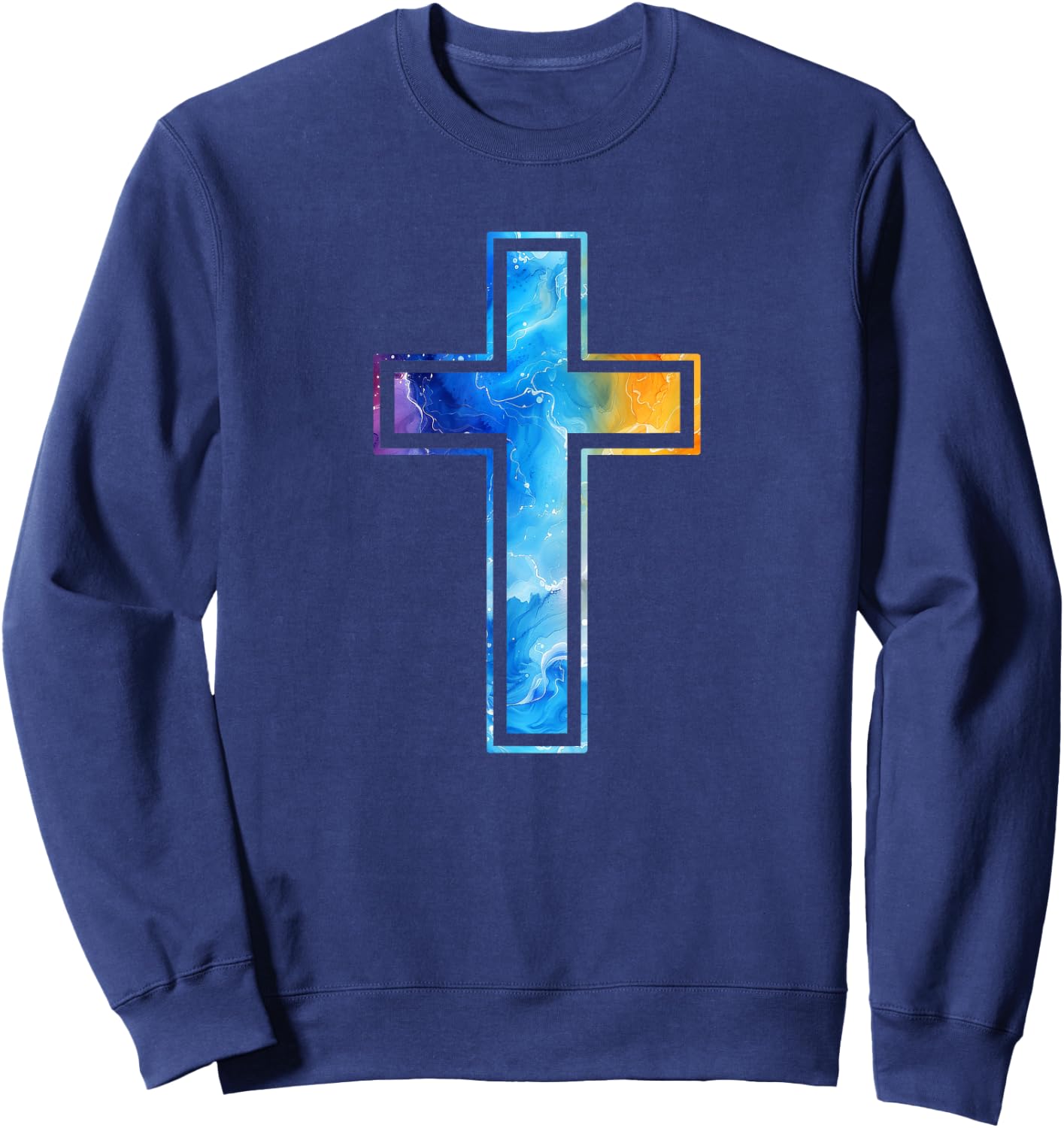 Silhouette Religious Faith Watercolor Cross Christian , Black, S Sweatshirt - Sweatshirt | Navy