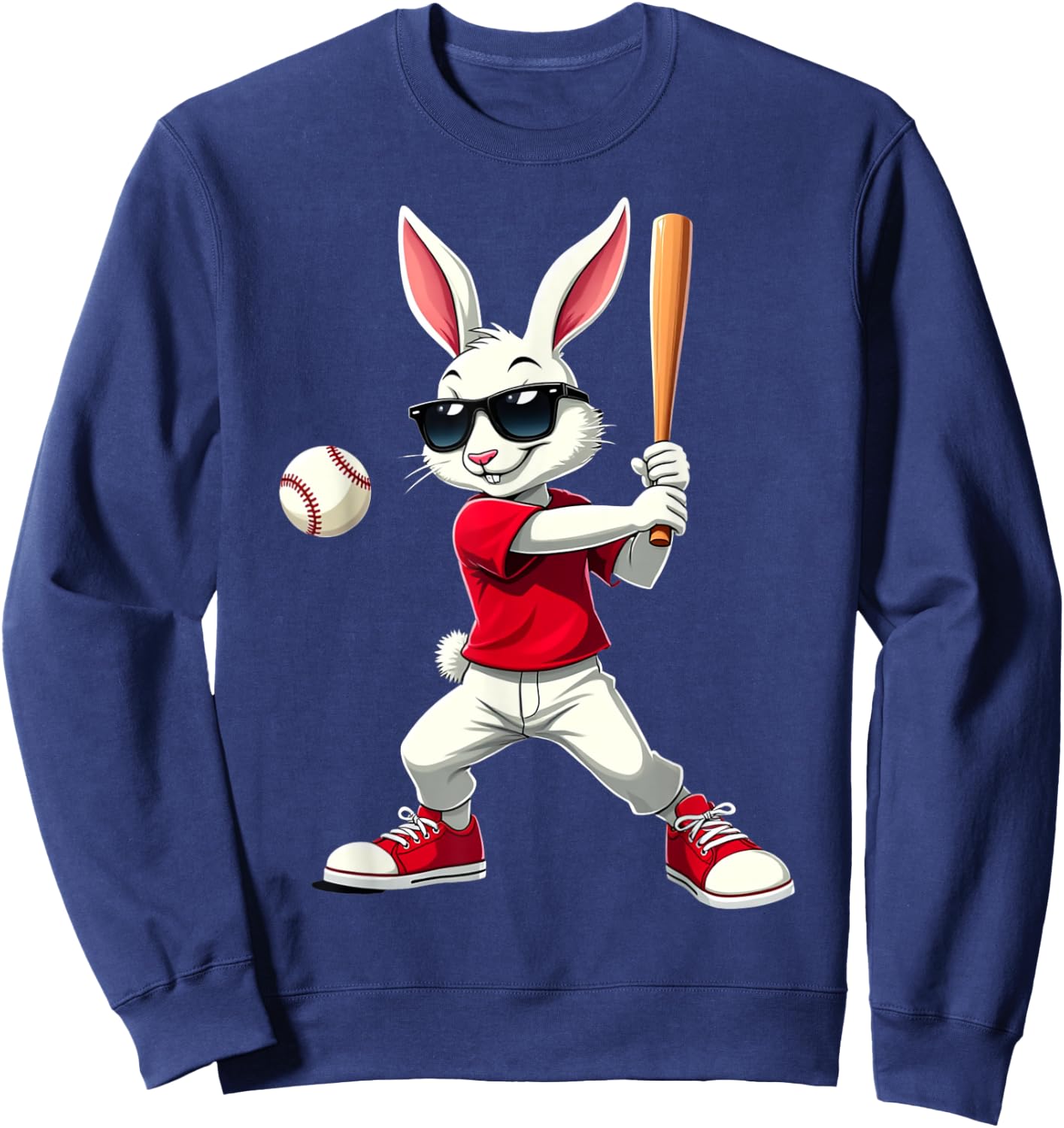 Easter Baseball Cool Bunny Playing Baseball Kids Boys Easter Sweatshirt - Sweatshirt | Navy