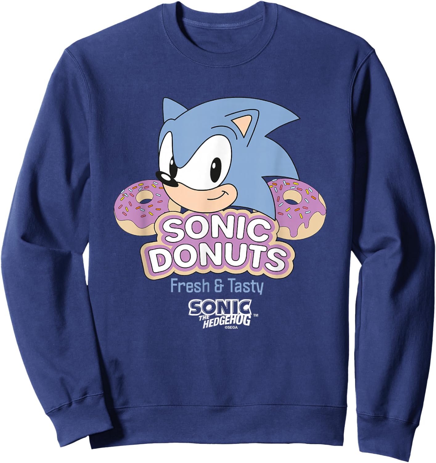 Sonic The Hedgehog Sonic Donuts Fresh & Tasty Vintage Ad Sweatshirt - Sweatshirt | Navy
