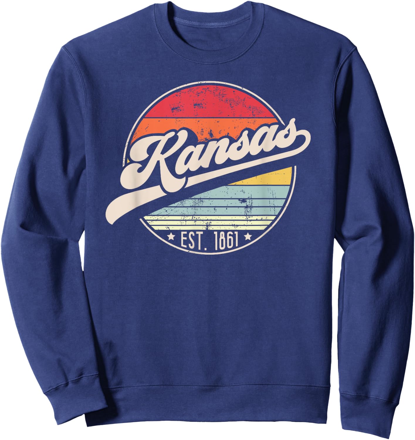 Retro Kansas Home State KS Cool 70s Style Sunset Sweatshirt - Sweatshirt | Navy