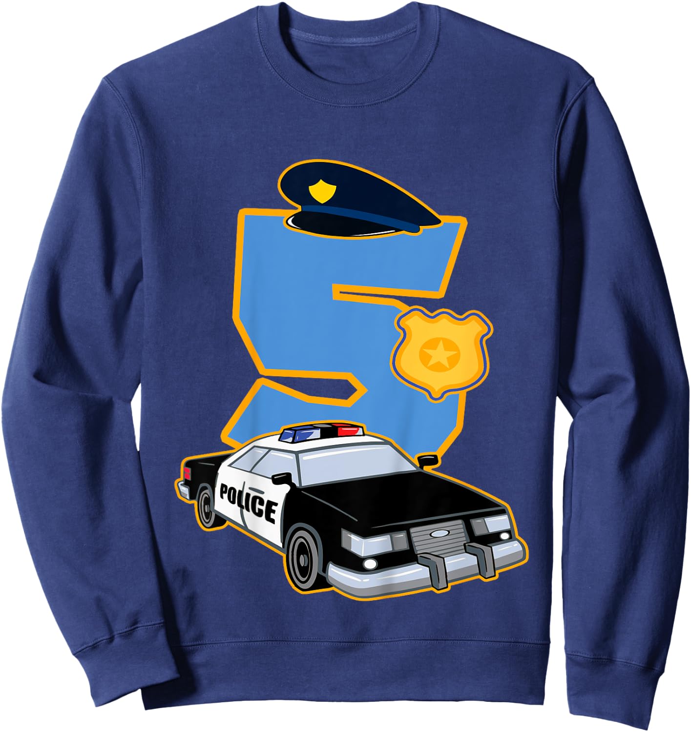 Kids 5th Birthday Police 5 Years Old Officer Car Costume Sweatshirt - Sweatshirt | Navy