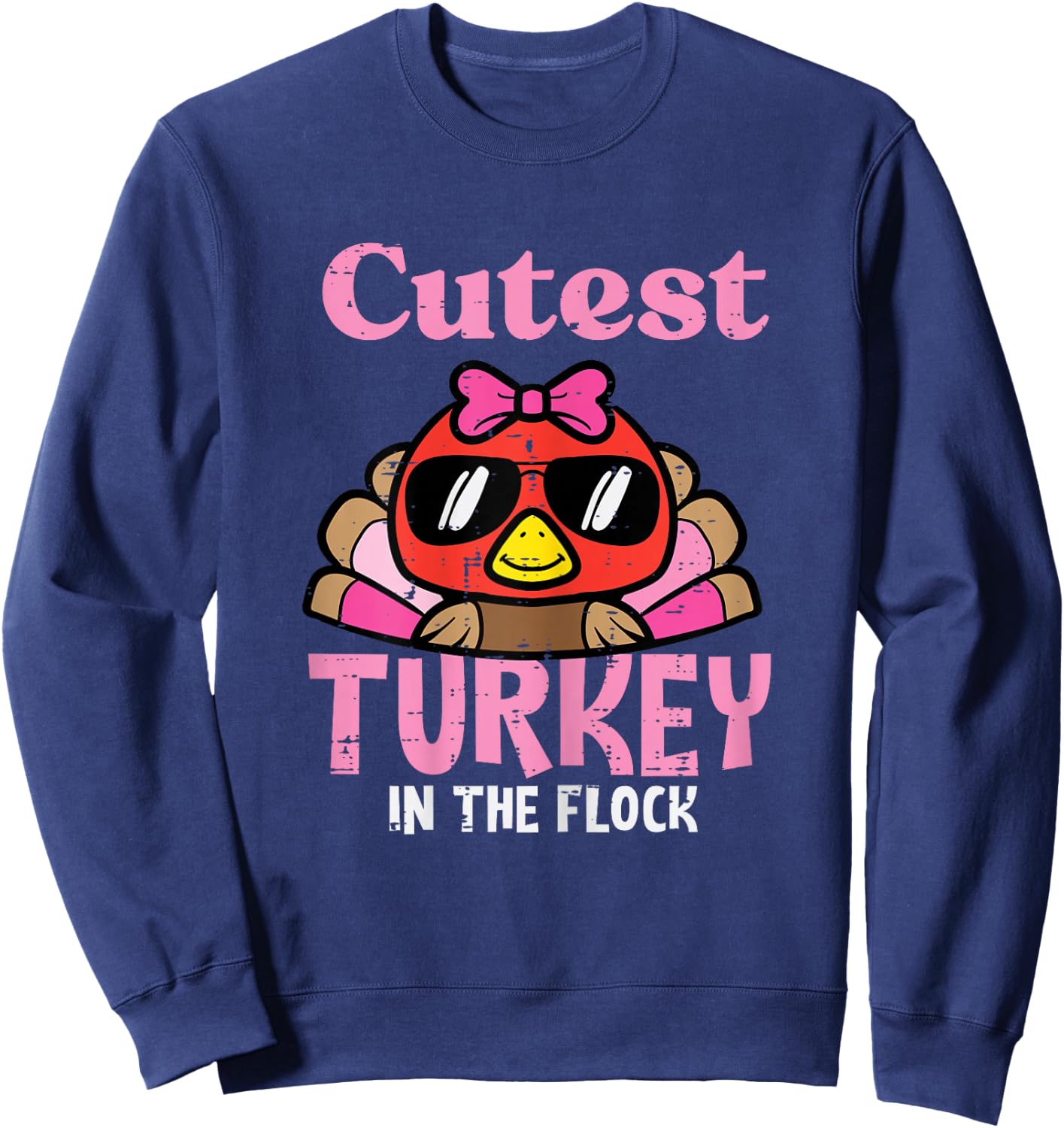 Thanksgiving Cutest Turkey Flock Girls Kids Toddlers Youth Sweatshirt - Sweatshirt | Navy