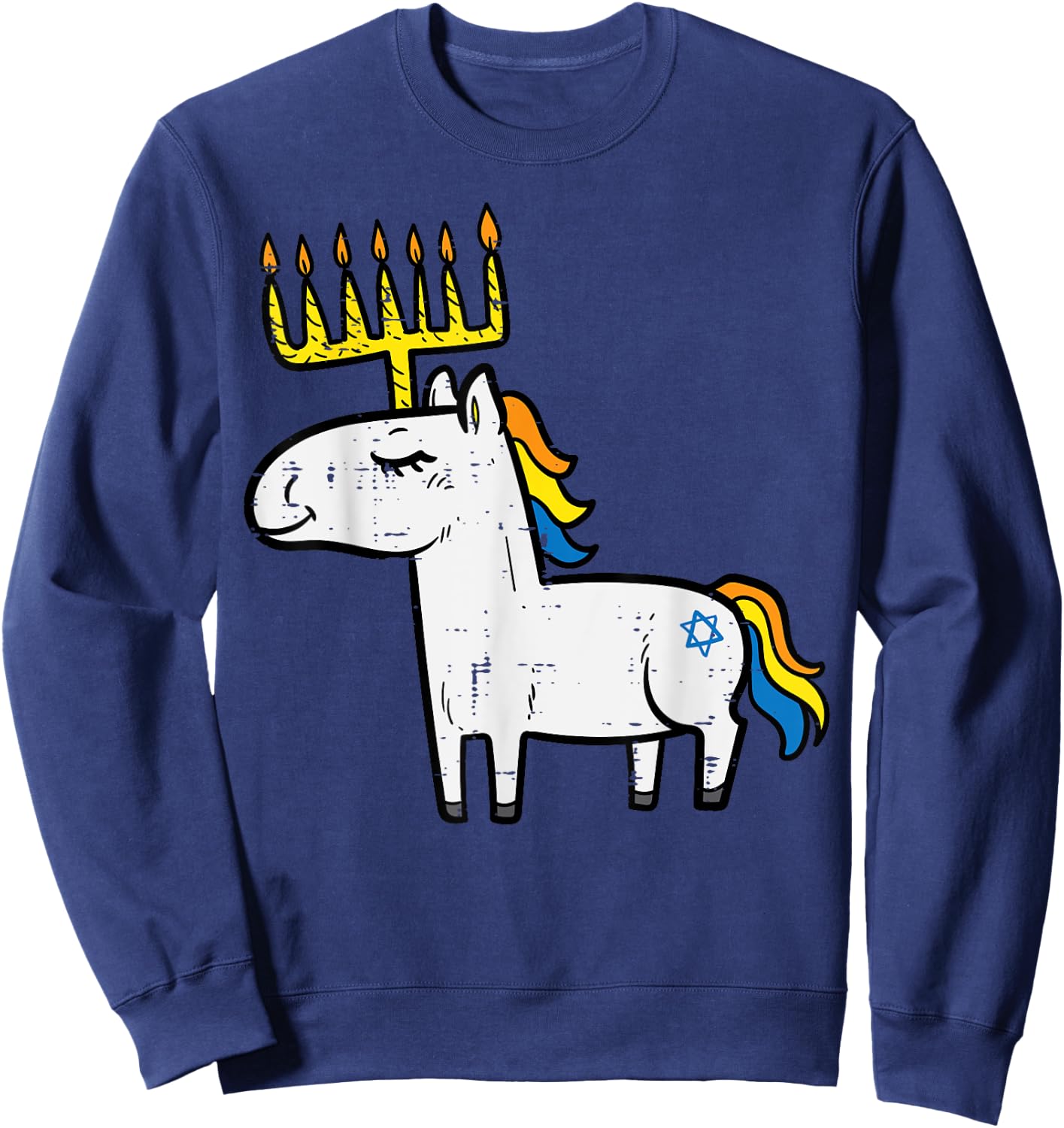 Menorah Unicorn Jewnicorn Hanukkah Pajamas Chanukah PJs Girl Sweatshirt - Sweatshirt | Navy