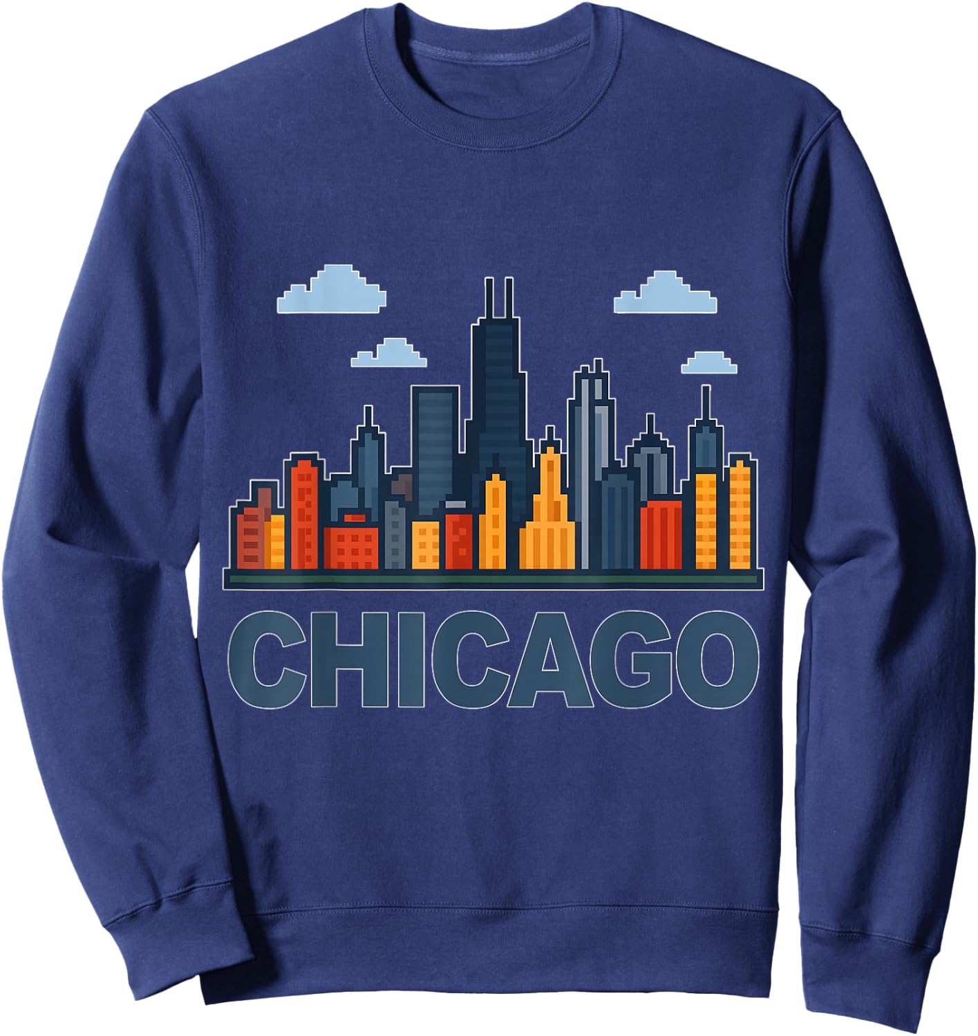 Funny Chicago Skyline Chicago Souvenir Pixel Art Sweatshirt - Sweatshirt | Navy