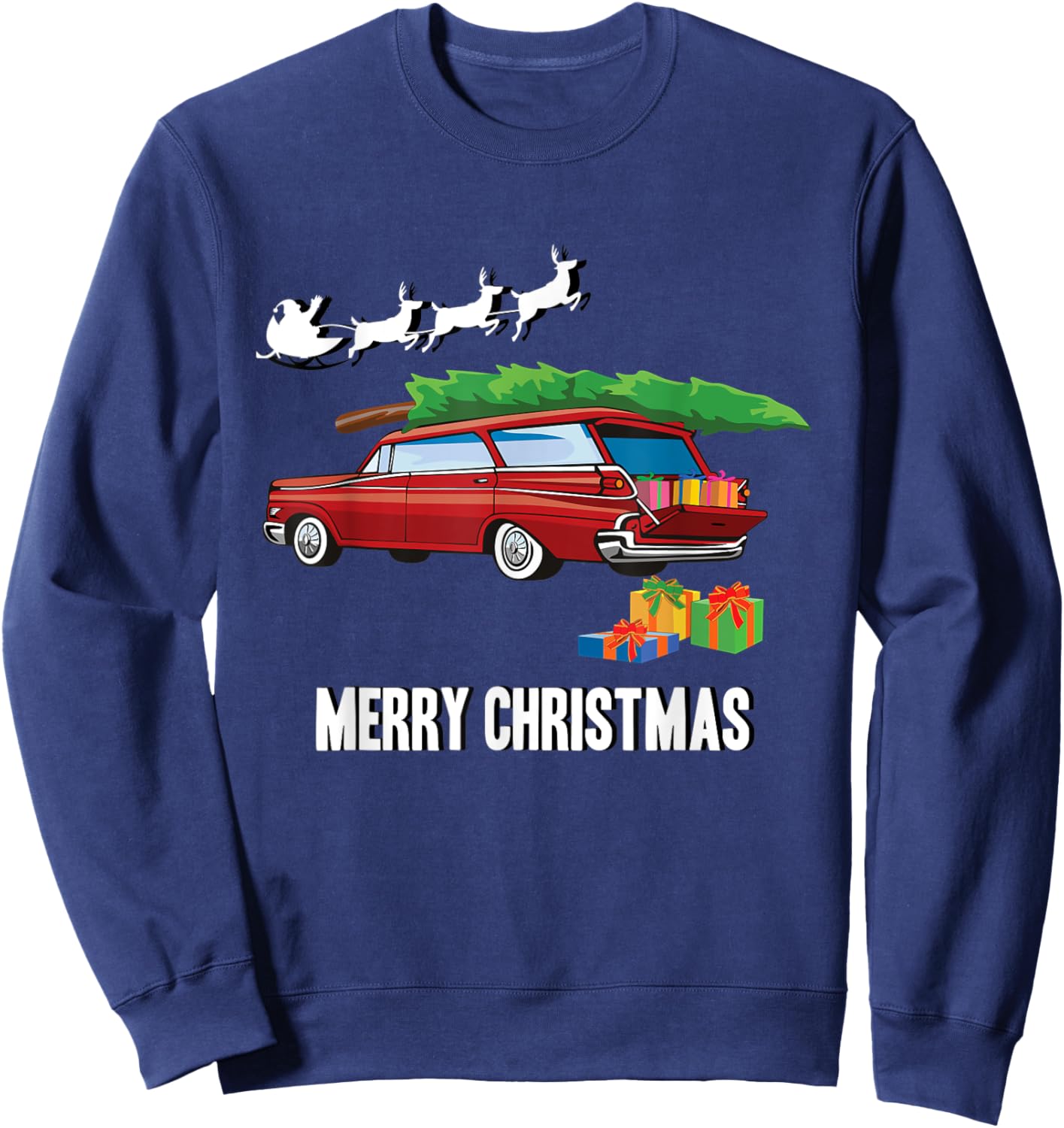 Classic Car Retro Station Wagon - Merry Christmas Sweatshirt - Sweatshirt | Navy