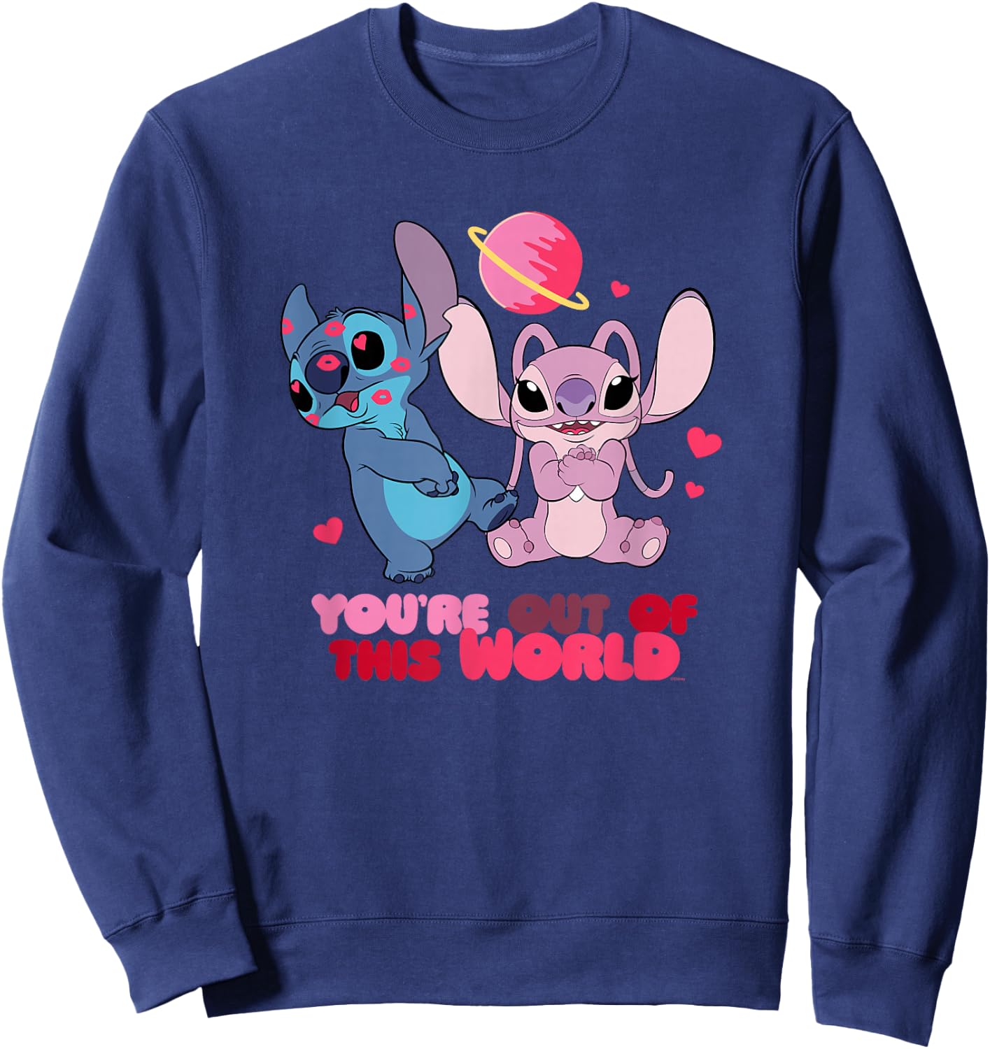 Disney Stitch & Angel You're Out of This World Valentine's , black Sweatshirt - Sweatshirt | Navy