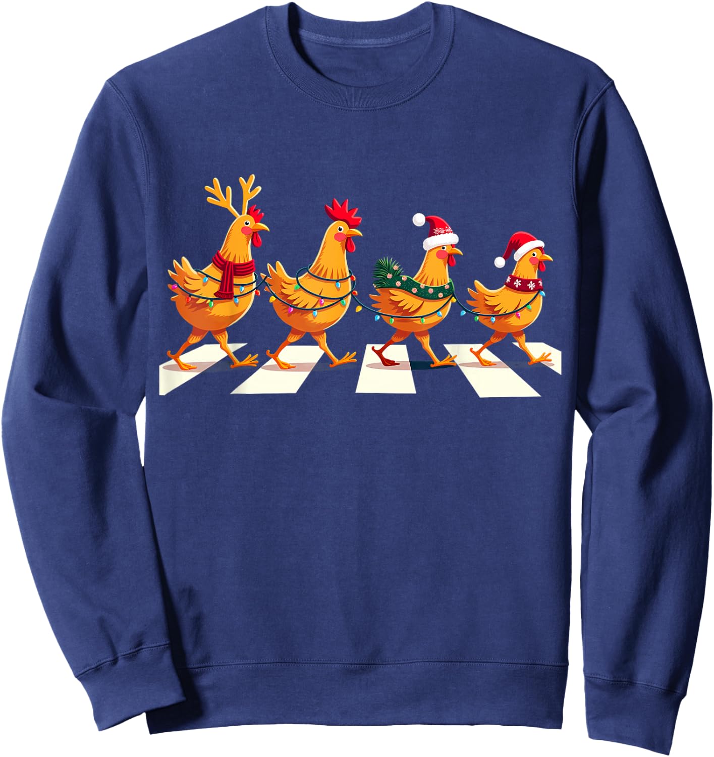Rhode Island Red Chicken Crossing Road Xmas Sweatshirt - Sweatshirt | Navy