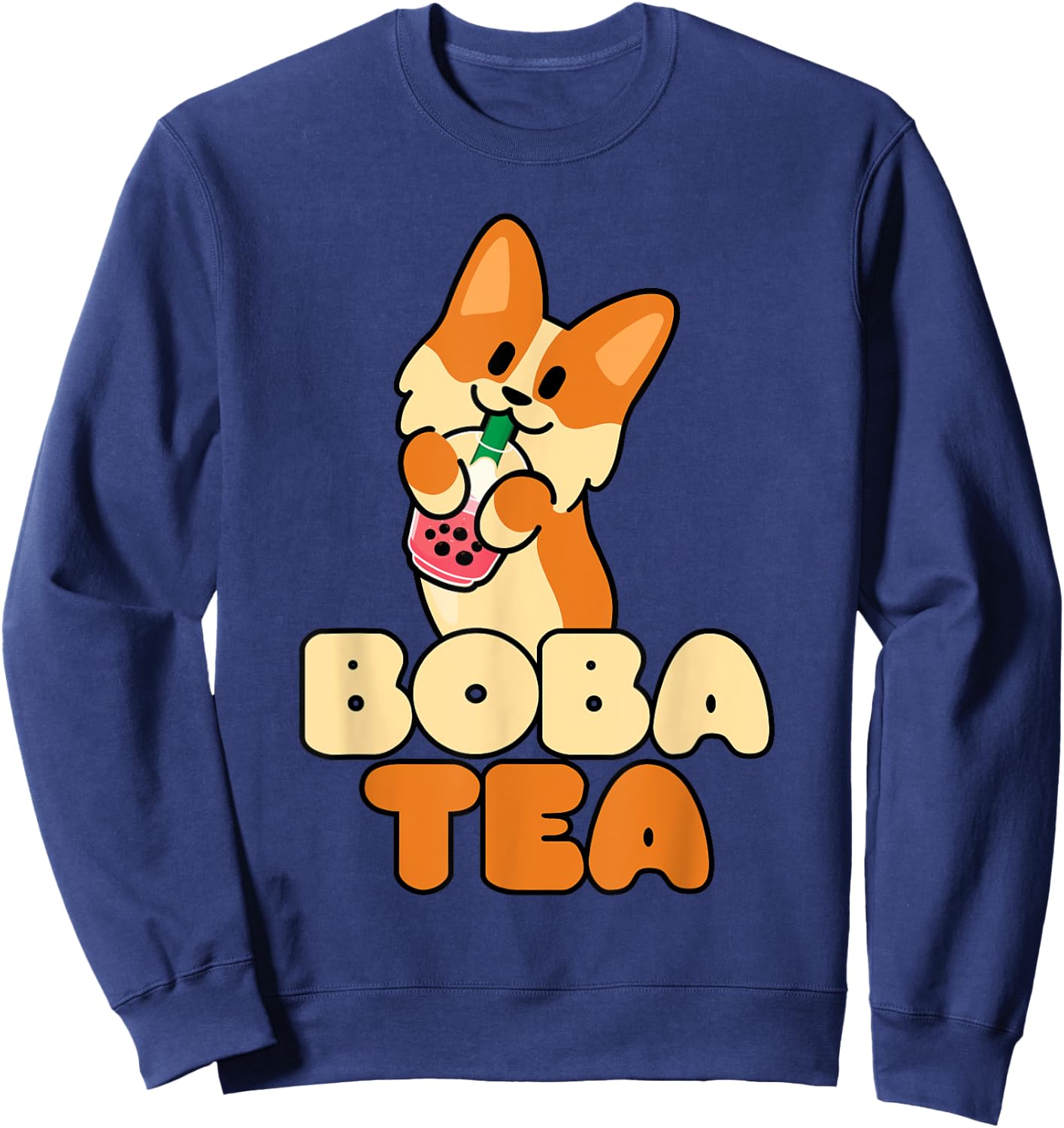 Kawaii Dog Corgi Anime Cat Boba Drink Bubble Tea Tapioca Men Women Girls Kids Sweatshirt - Sweatshirt | Navy