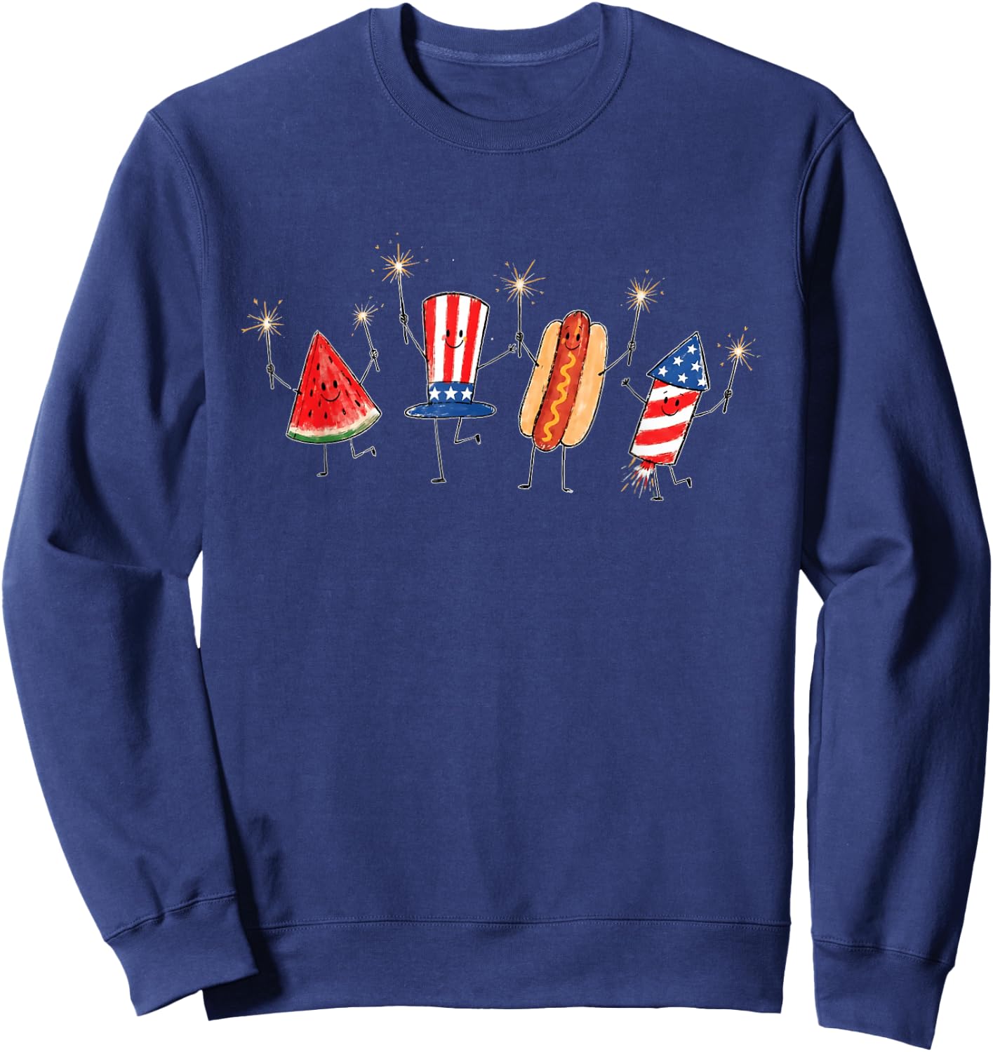 Funny Watermelon Hotdog Firework Sweatshirt - Sweatshirt | Navy