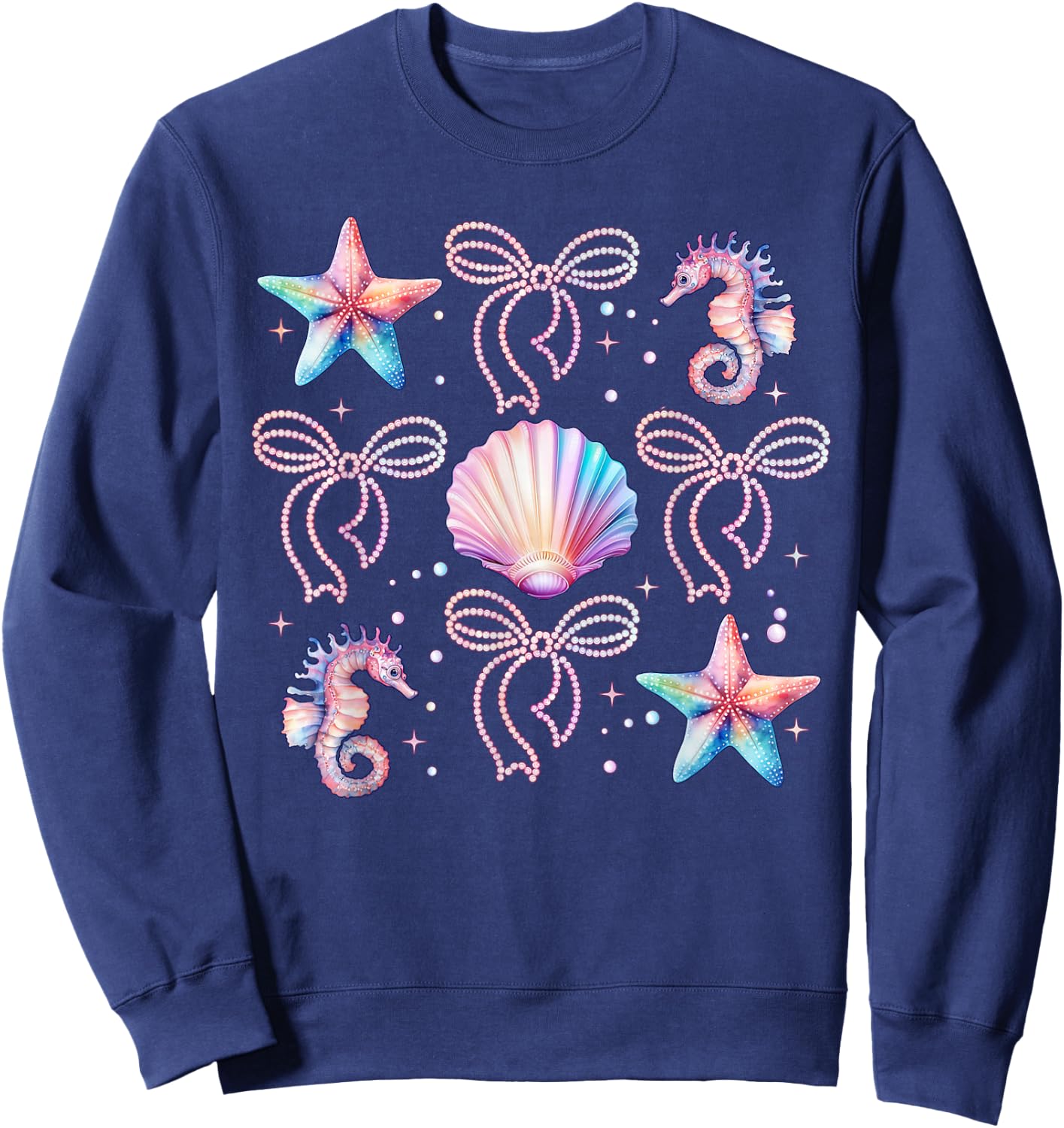 Retro Summer Vibes Beach Coquette Bow Summer Girls Sweatshirt - Sweatshirt | Navy