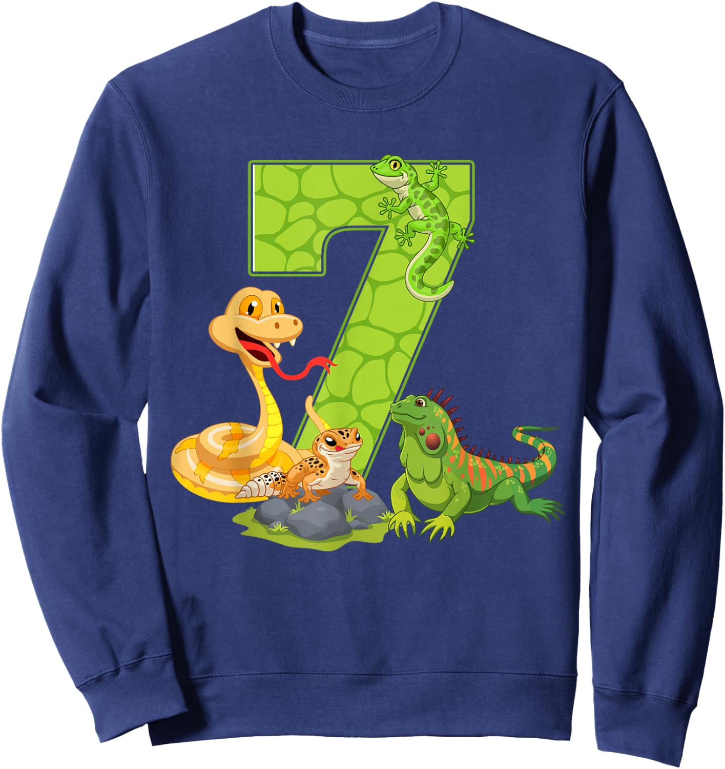 7th Birthday Snake Lizard Reptile 7 Year Old Birthday Party Sweatshirt - Sweatshirt | Navy
