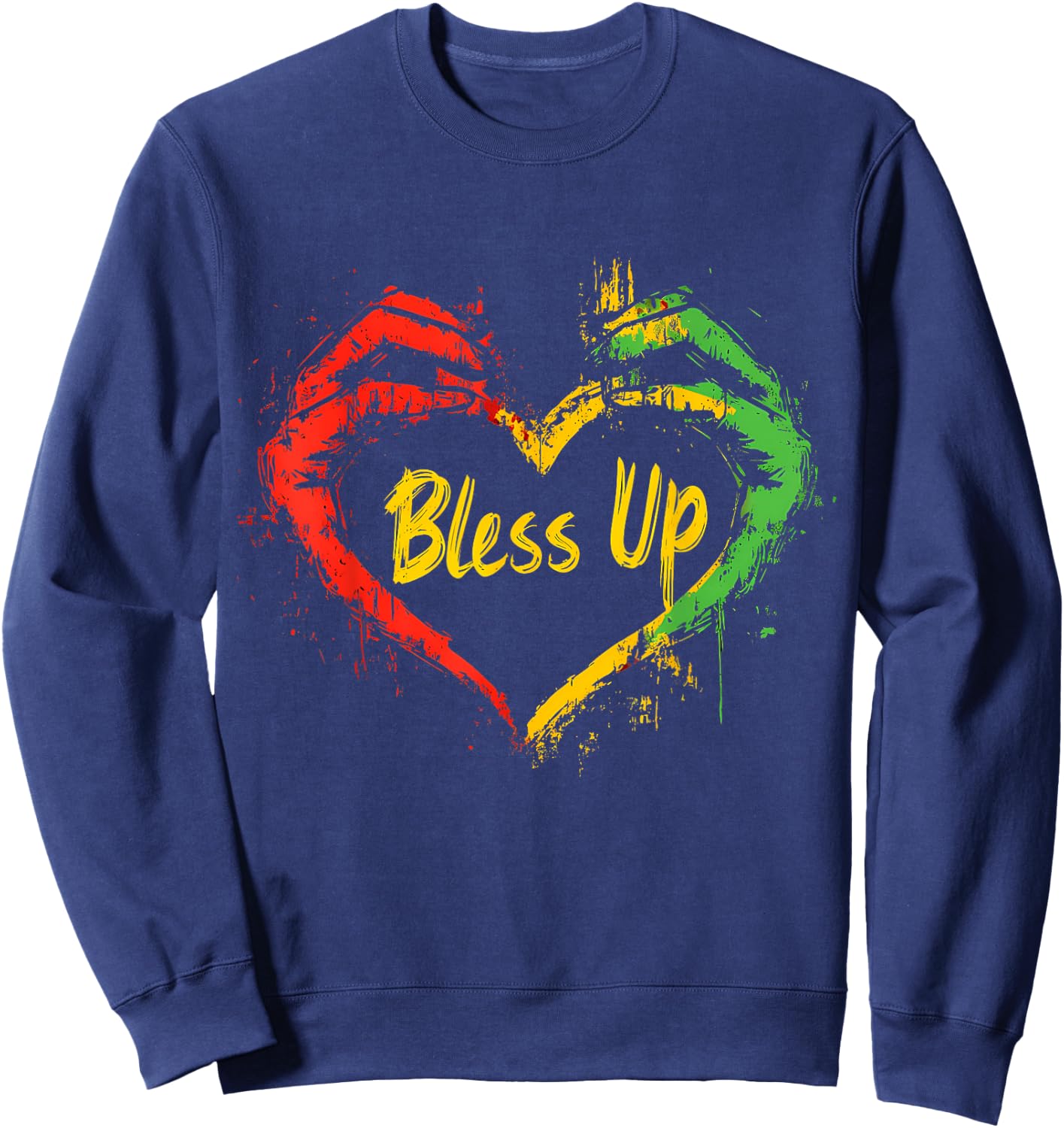 Rasta Reggae Music Jah Bless Up Hand Heart Rastafari Sweatshirt - Sweatshirt | Navy