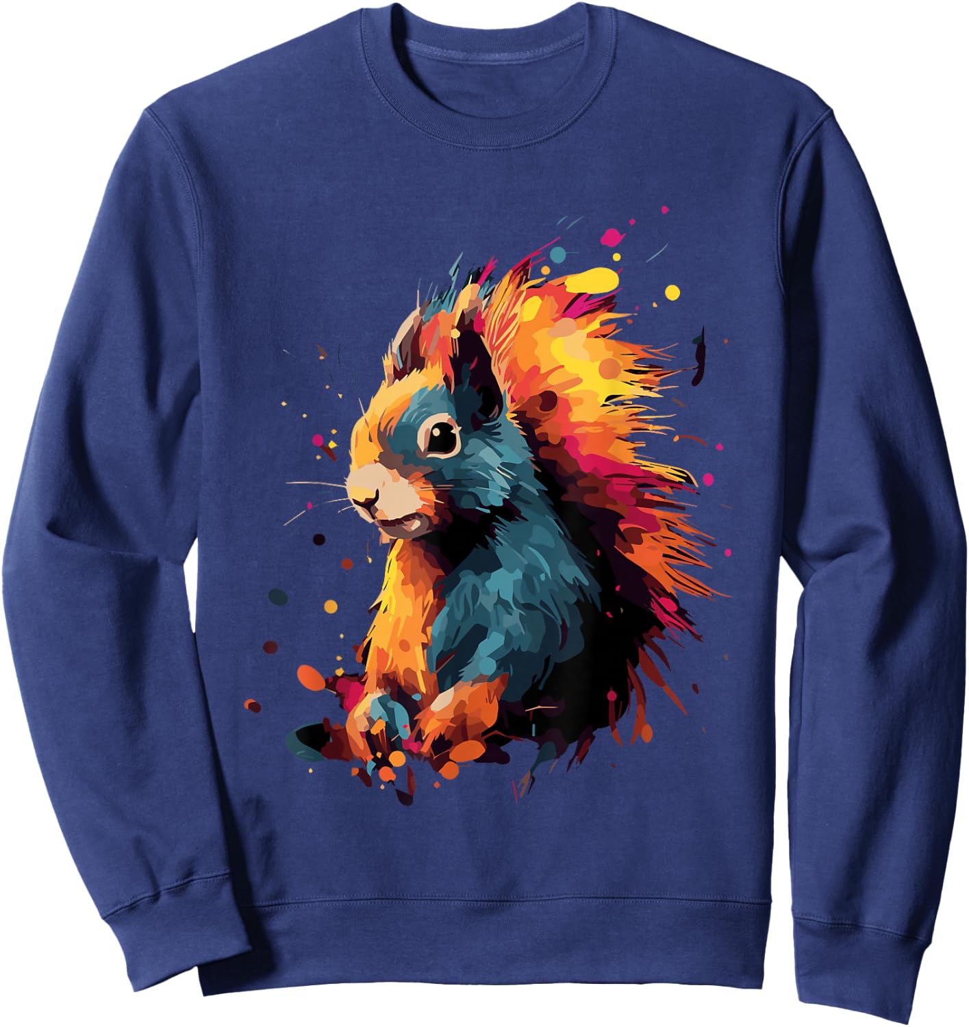 Squirrel Baumhörnchen Grauhörnchen Kleidung Eichhörnchen Colorful Damen Schwarz Cartoon Eichhörnchen Motiv Small EU S Sweatshirt - Sweatshirt | Navy