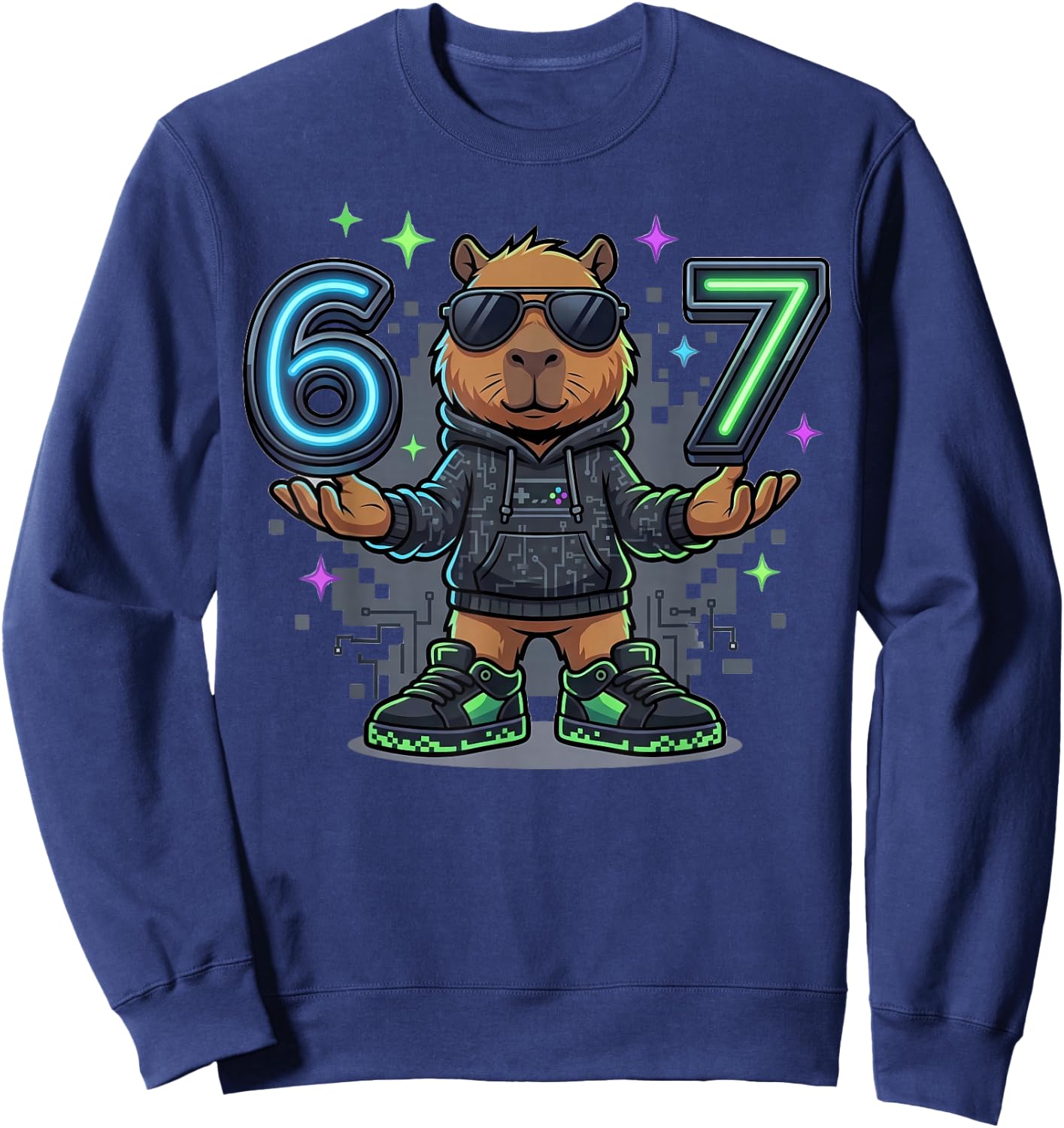 Six Seven 67 Capybara Gaming Zocker Sweatshirt - Sweatshirt | Navy