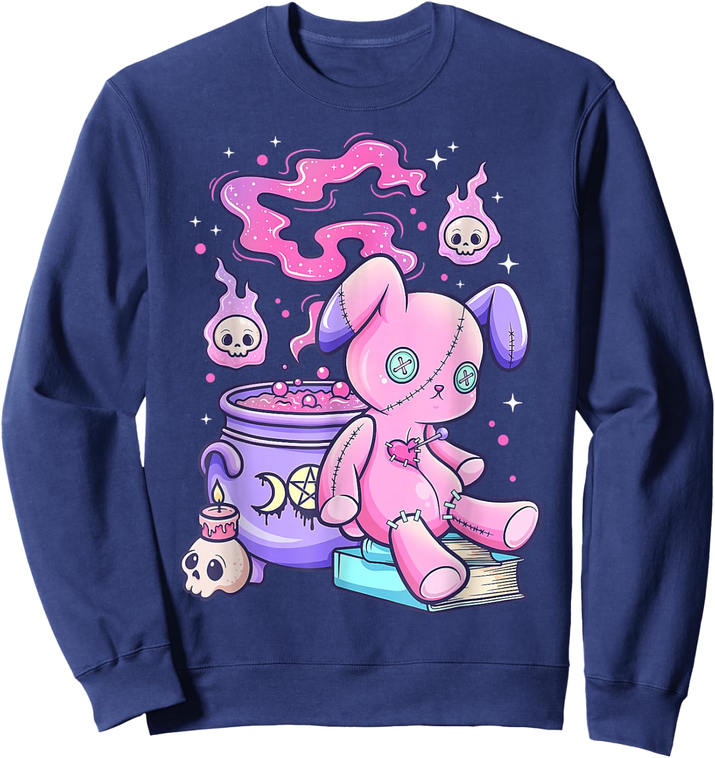 Kawaii Pastel Goth Cute Creepy Witchy Bear Small Sweatshirt - Sweatshirt | Navy