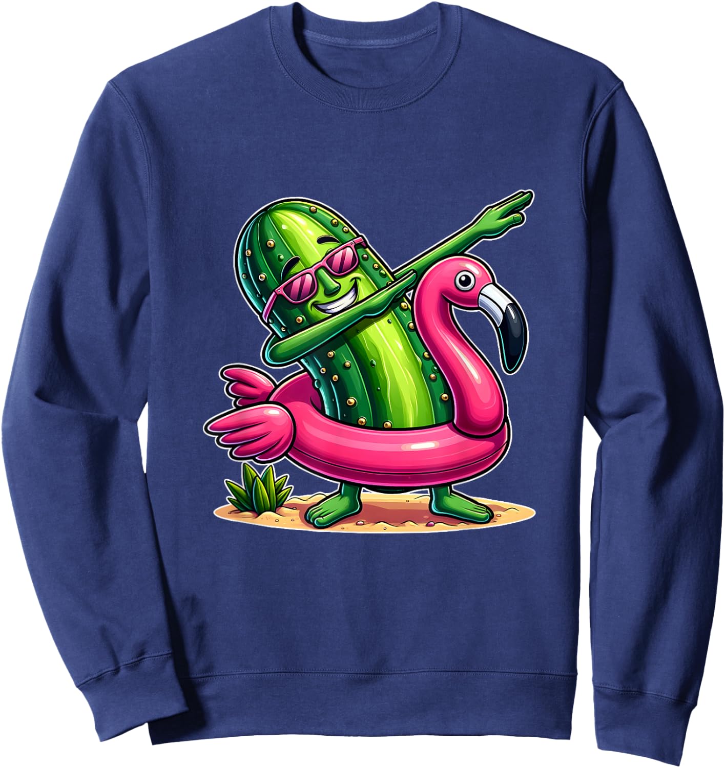 Unique Dabbing Pickle Flamingo Summer Fun Sweatshirt - Sweatshirt | Navy