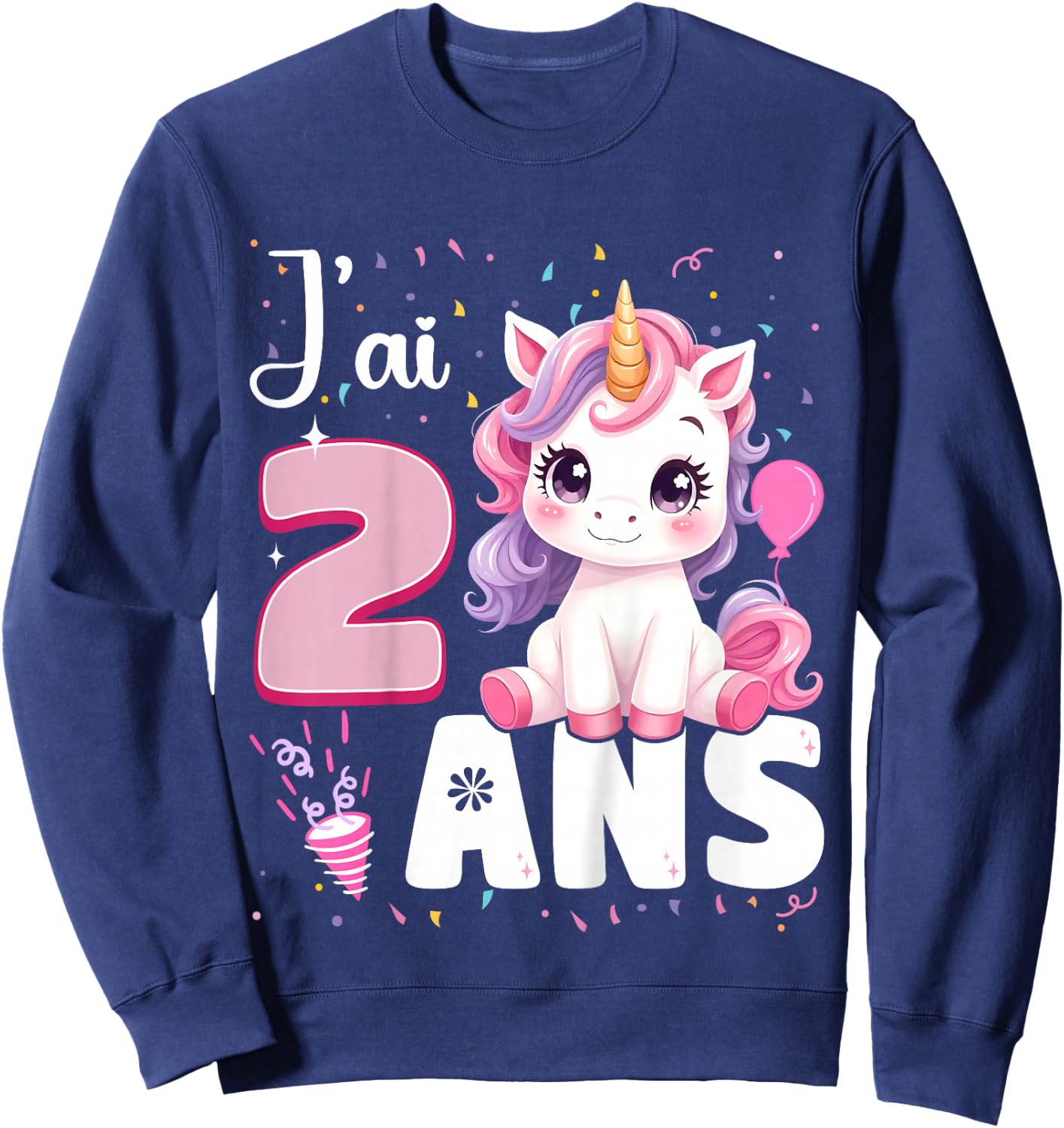 2 Years Unicorn Girl Birthday 2 Years I Ai 2 Years , Black, 2 Sweatshirt - Sweatshirt | Navy