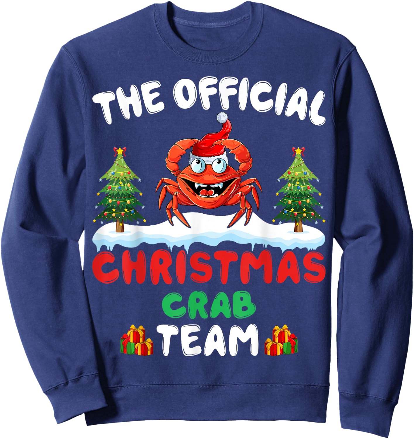 Crab Christmas Tree Santa Hat Xmas Light Christmas Crab Team Sweatshirt - Sweatshirt | Navy