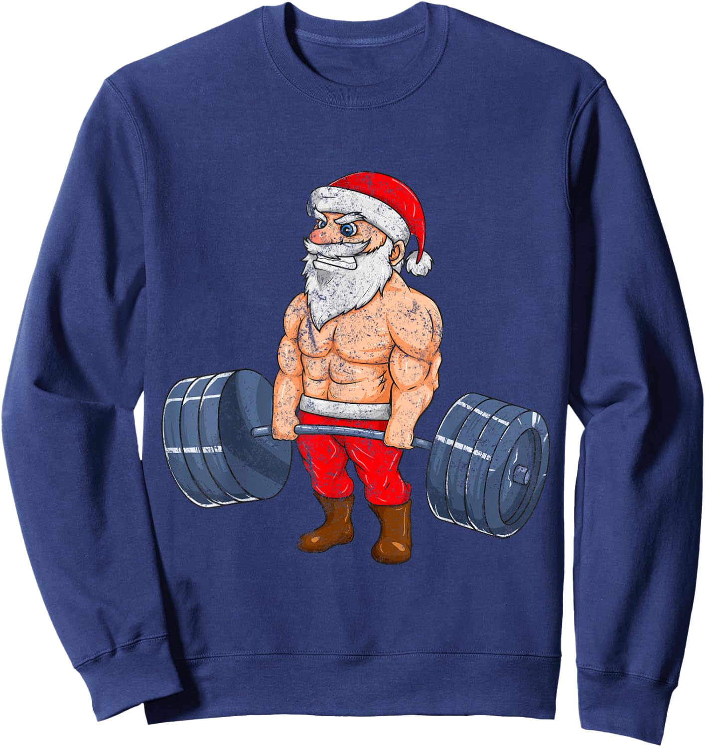 Vintage Santa Weightlifting Bodybuilder Muscle Fitness Sweatshirt - Sweatshirt | Navy