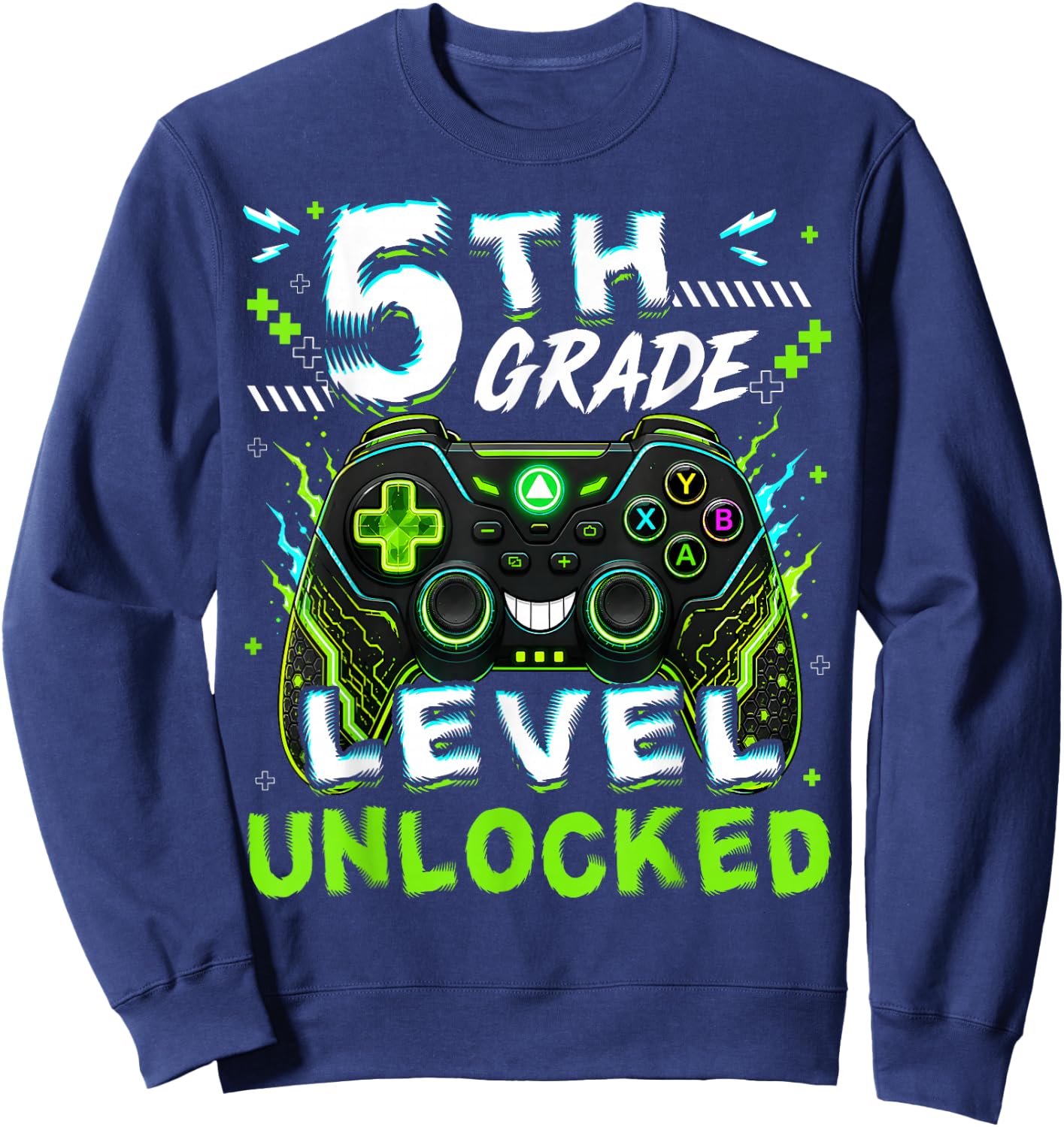 Back to School 5th Grade Level Unlocked Video Gamer Boy Kid Sweatshirt - Sweatshirt | Navy