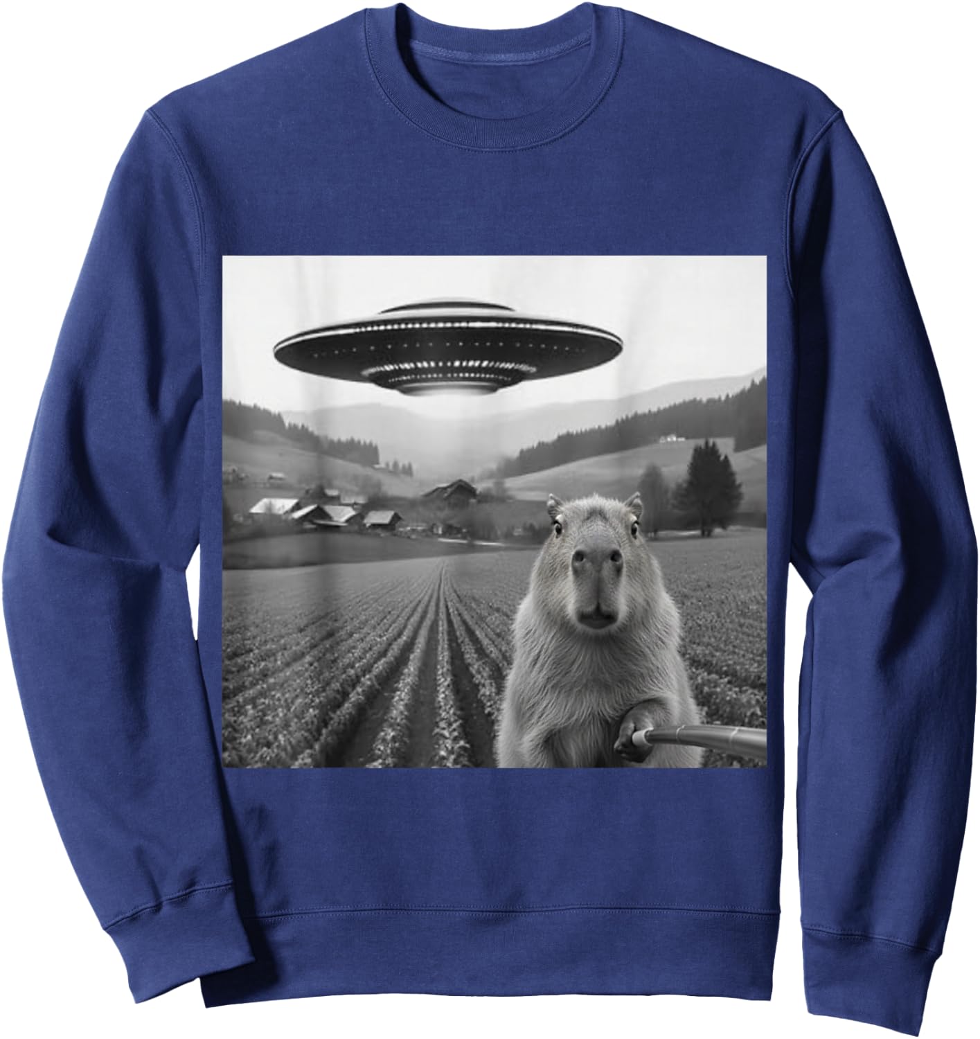 Capybara Selfie with Alien UFO Shirts Funny Gifts Sweatshirt - Sweatshirt | Navy