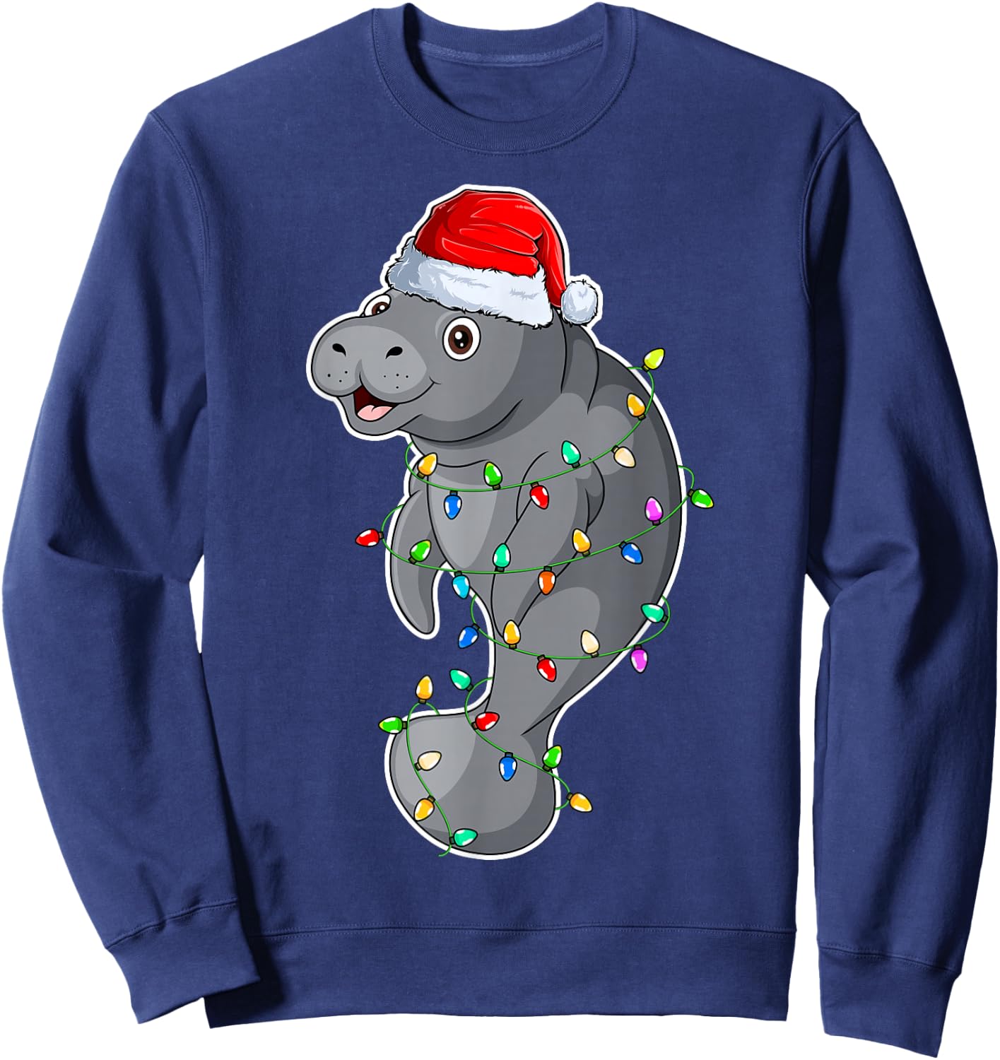 Manatee Wearing Santa Hat Xmas - Manatee Lover Christmas Sweatshirt - Sweatshirt | Navy