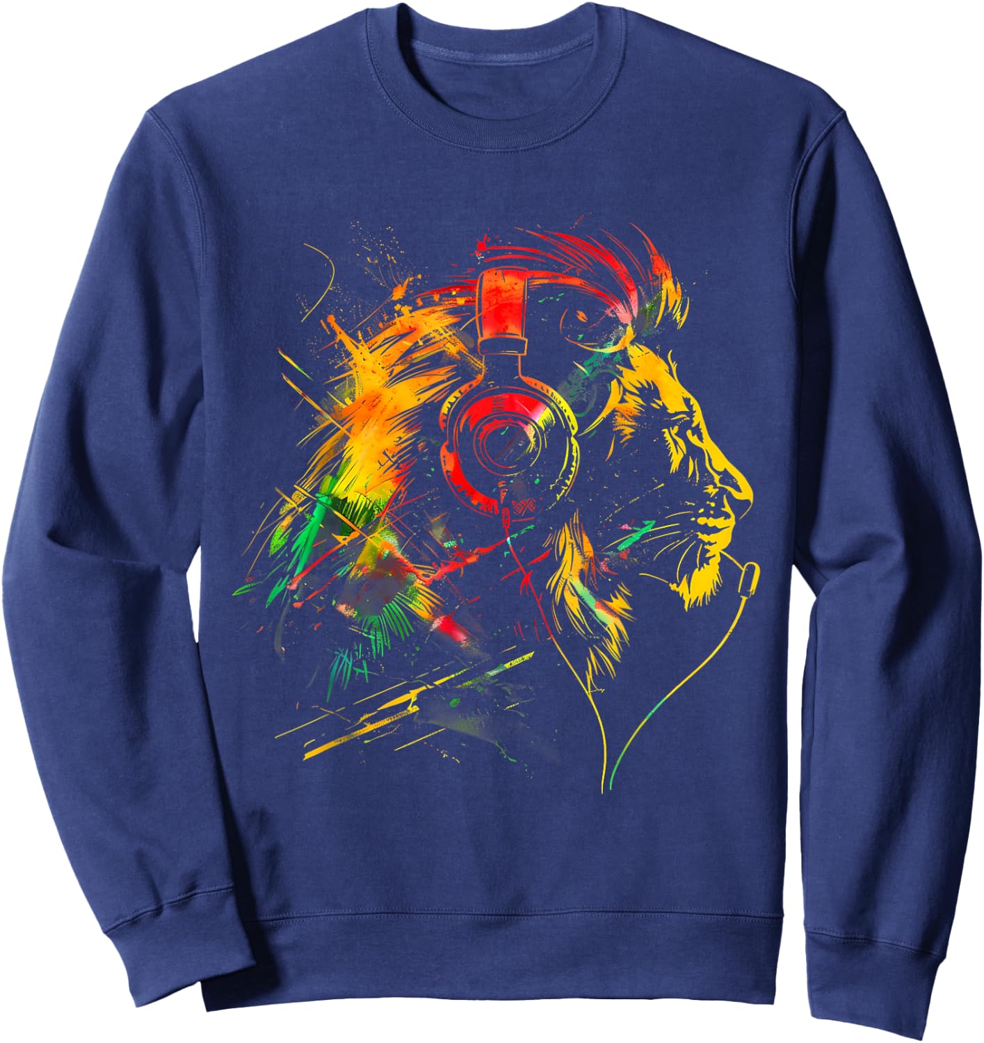 Rasta Reggae Music Headphones Jamaican Lion Of Judah Sweatshirt - Sweatshirt | Navy