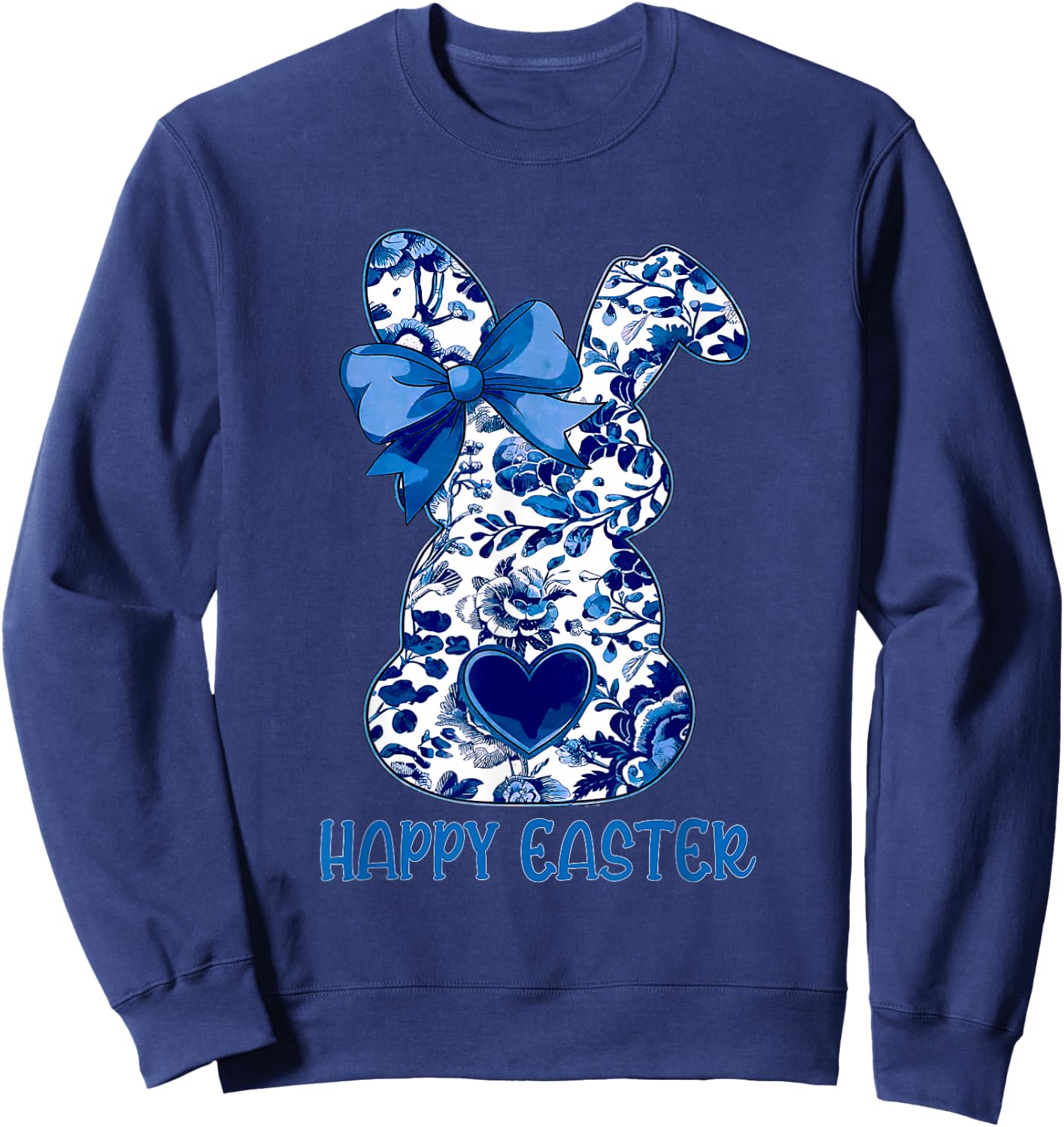 Easter Chinoiserie Floral Bunny With Cute Blue Bow Coquette Sweatshirt - Sweatshirt | Navy