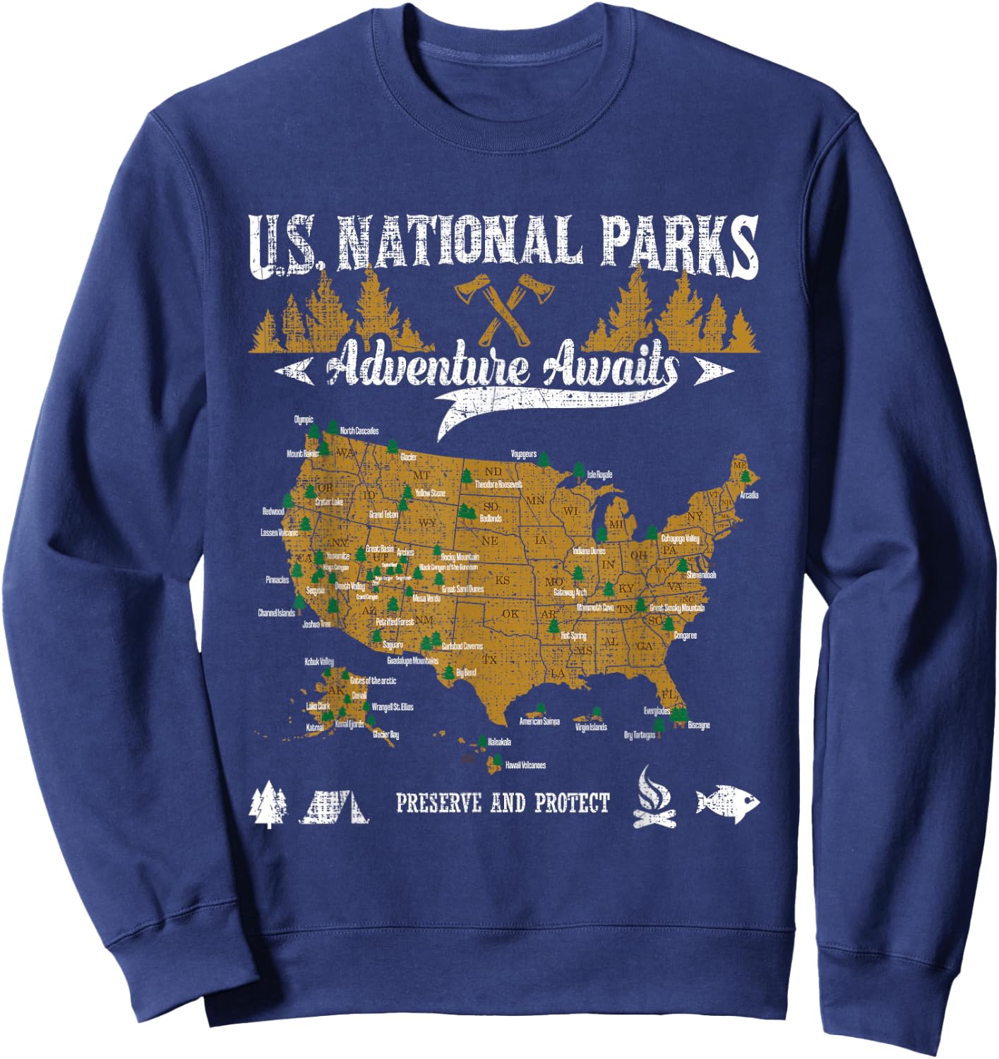 US National Parks Adventure Awaits - Hiking & Camping Lover Sweatshirt - Sweatshirt | Navy