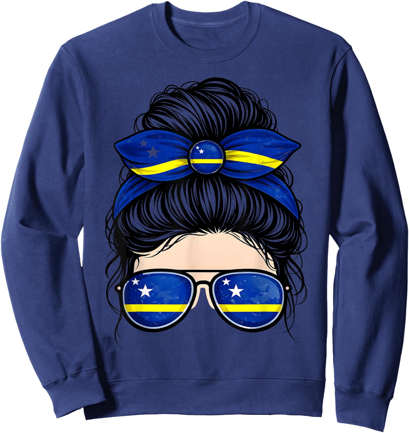 Caribbean Curacao Flag Messy Bun Sunglasses Pride Sweatshirt - Sweatshirt | Navy