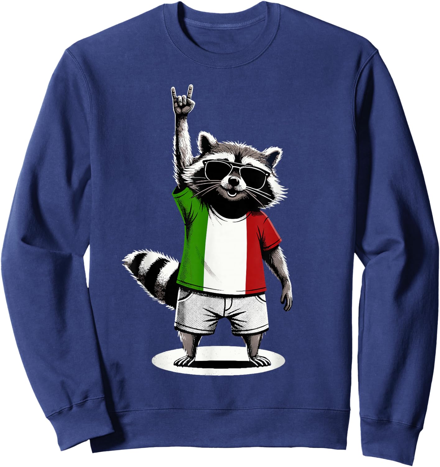 Italian Flag Raccoon Funny Italy Sweatshirt - Sweatshirt | Navy