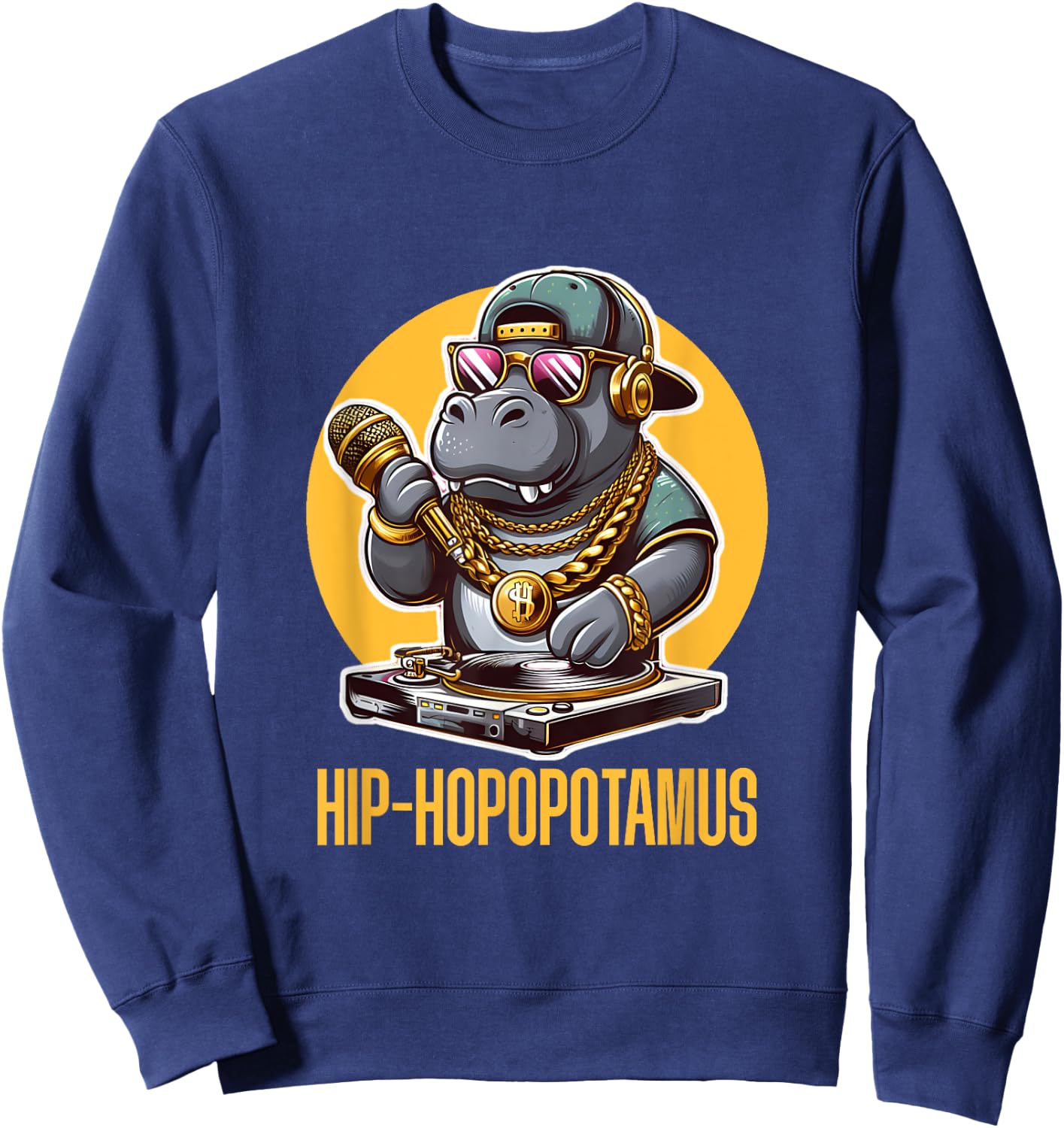 Hip Hop Hippopotamus DJ Rapper Hippo MC "Hip-Hopopotamus" Sweatshirt - Sweatshirt | Navy