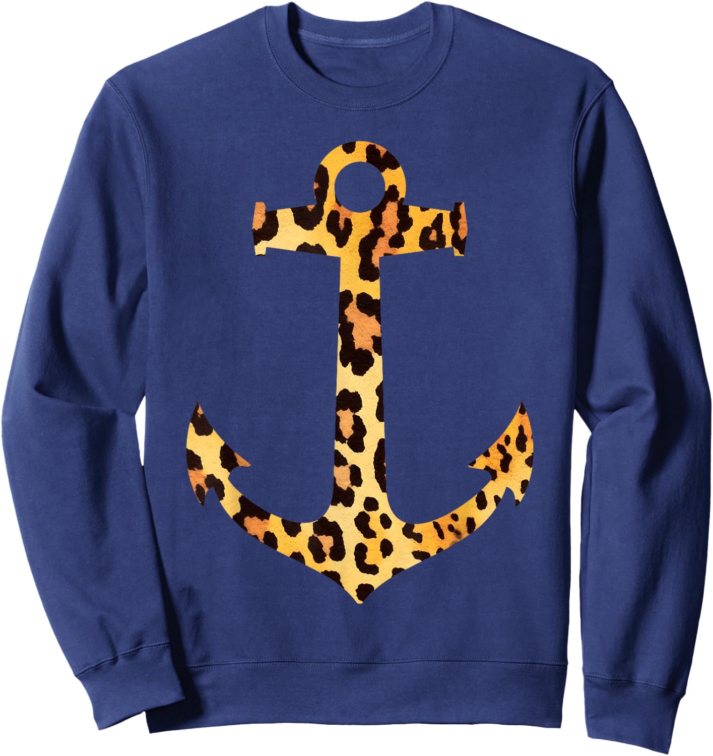 Leopard Skin Print Pattern Nautical Boating Anchor Graphic Sweatshirt - Sweatshirt | Navy