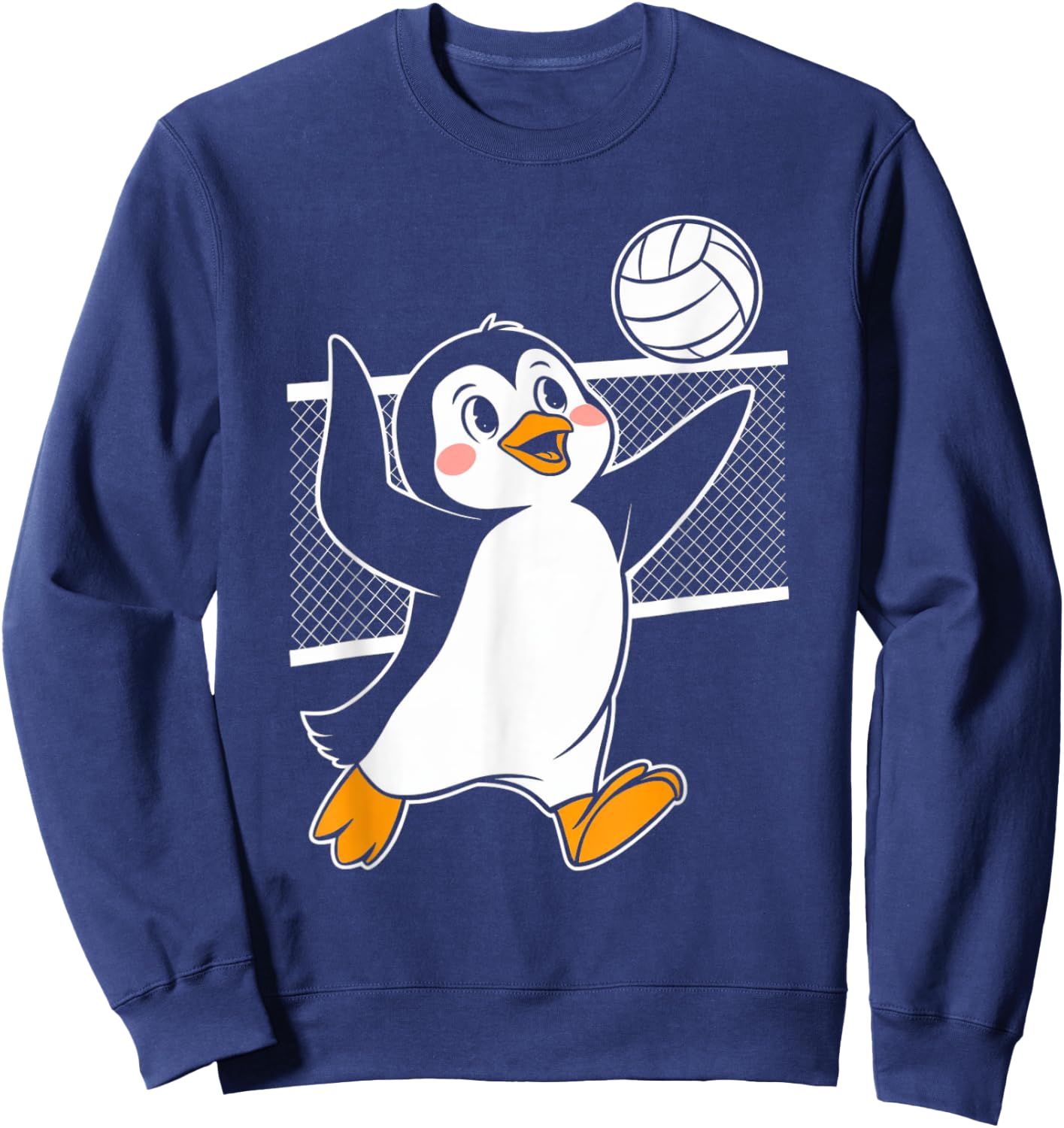 Cute Penguin Playing Volleyball Funny Penguin Beach Design Sweatshirt - Sweatshirt | Navy