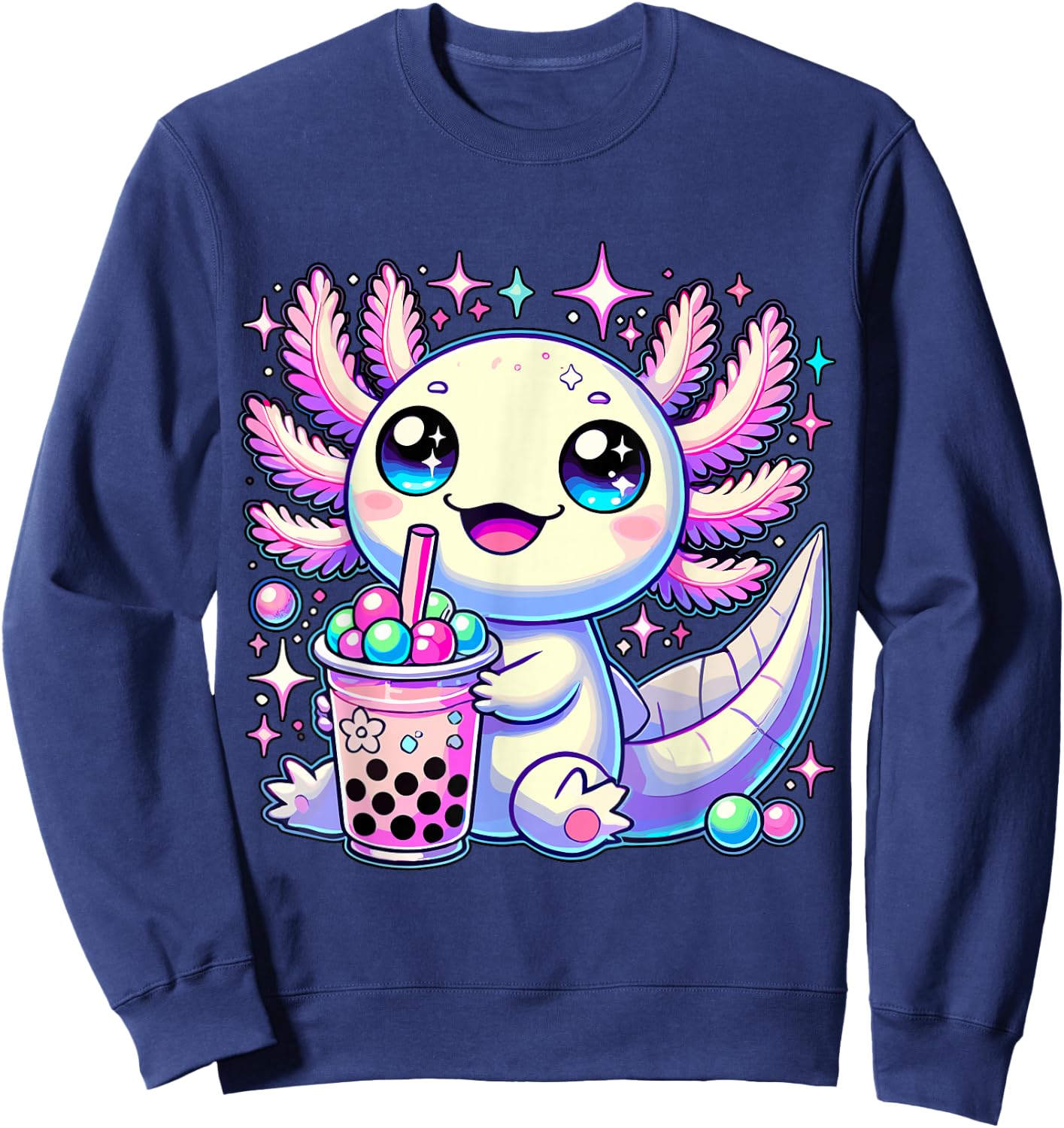 Magical and Funny Axolotl lover Gifts -Adults & Kids Boba Tea Bubble Tea Sweatshirt - Sweatshirt | Navy