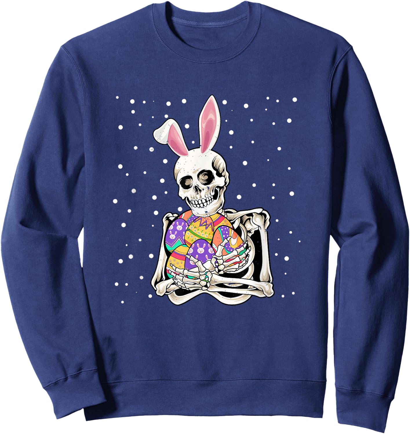 Bunny Skeleton Holding Easter Eggs Funny Easter Day Kids Sweatshirt - Sweatshirt | Navy