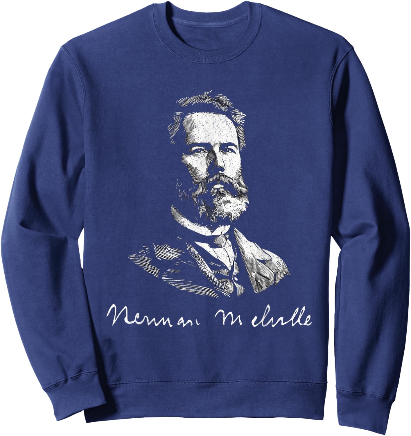 Herman Melville with Signature For Literature Fans Sweatshirt - Sweatshirt | Navy