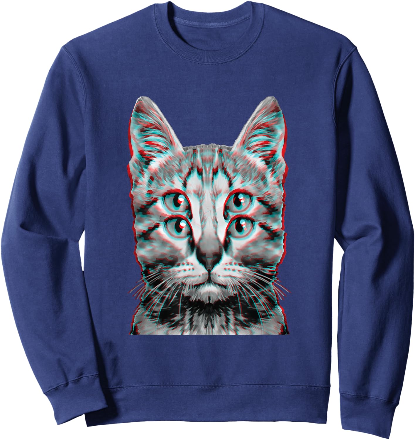 Glitch Seltsame Katze Kätzchen Optische Täuschung Katze Mama Papa Sweatshirt - Sweatshirt | Navy