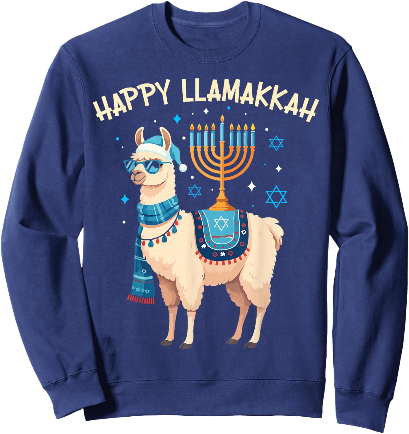 Funny Hanukkah Happy Llamakkah Llama Jewish Chanukah Kids Sweatshirt - Sweatshirt | Navy
