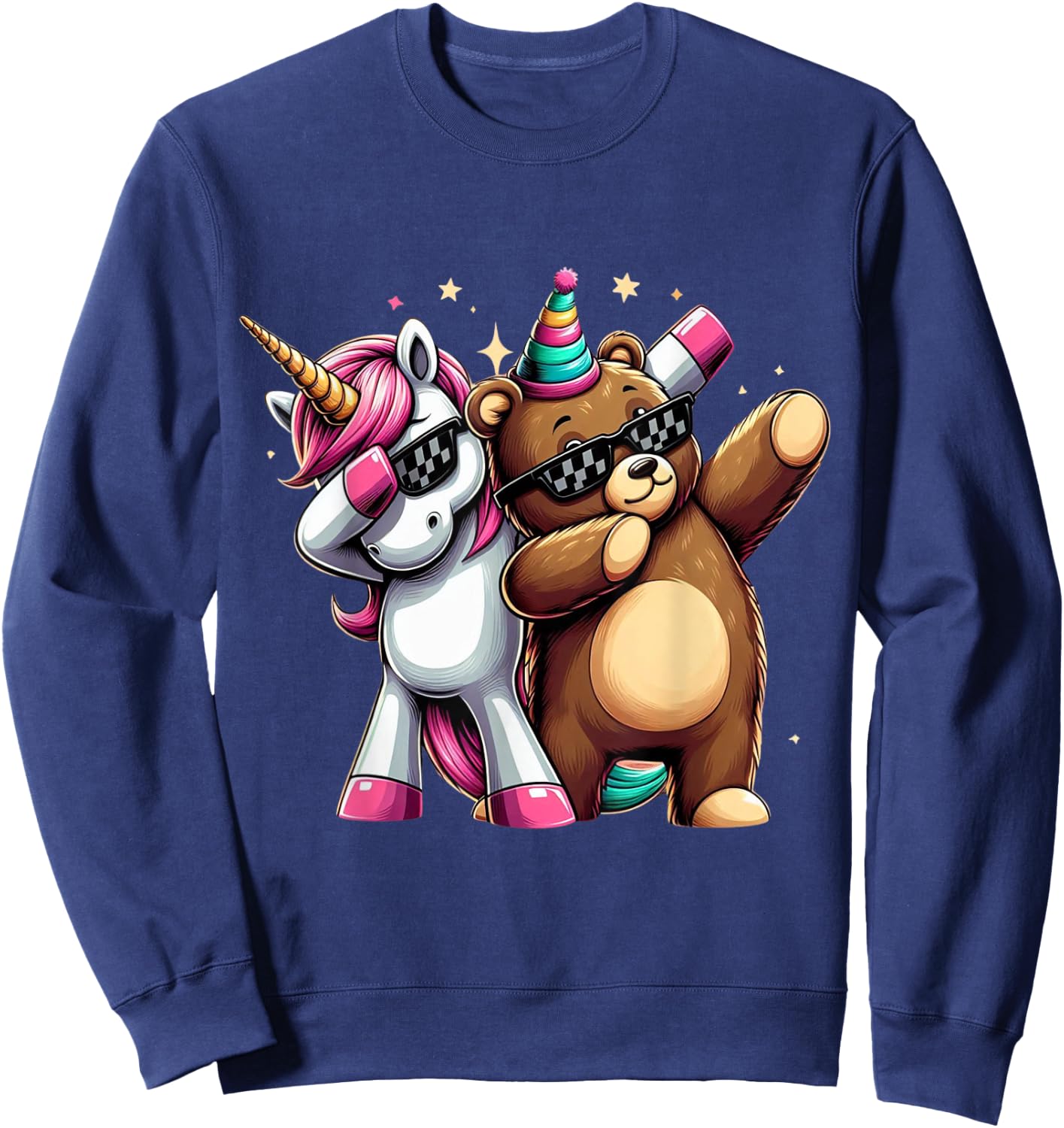 Dabbing Unicorn And Bear Boys Girls Men Women Kids Adults Sweatshirt - Sweatshirt | Navy