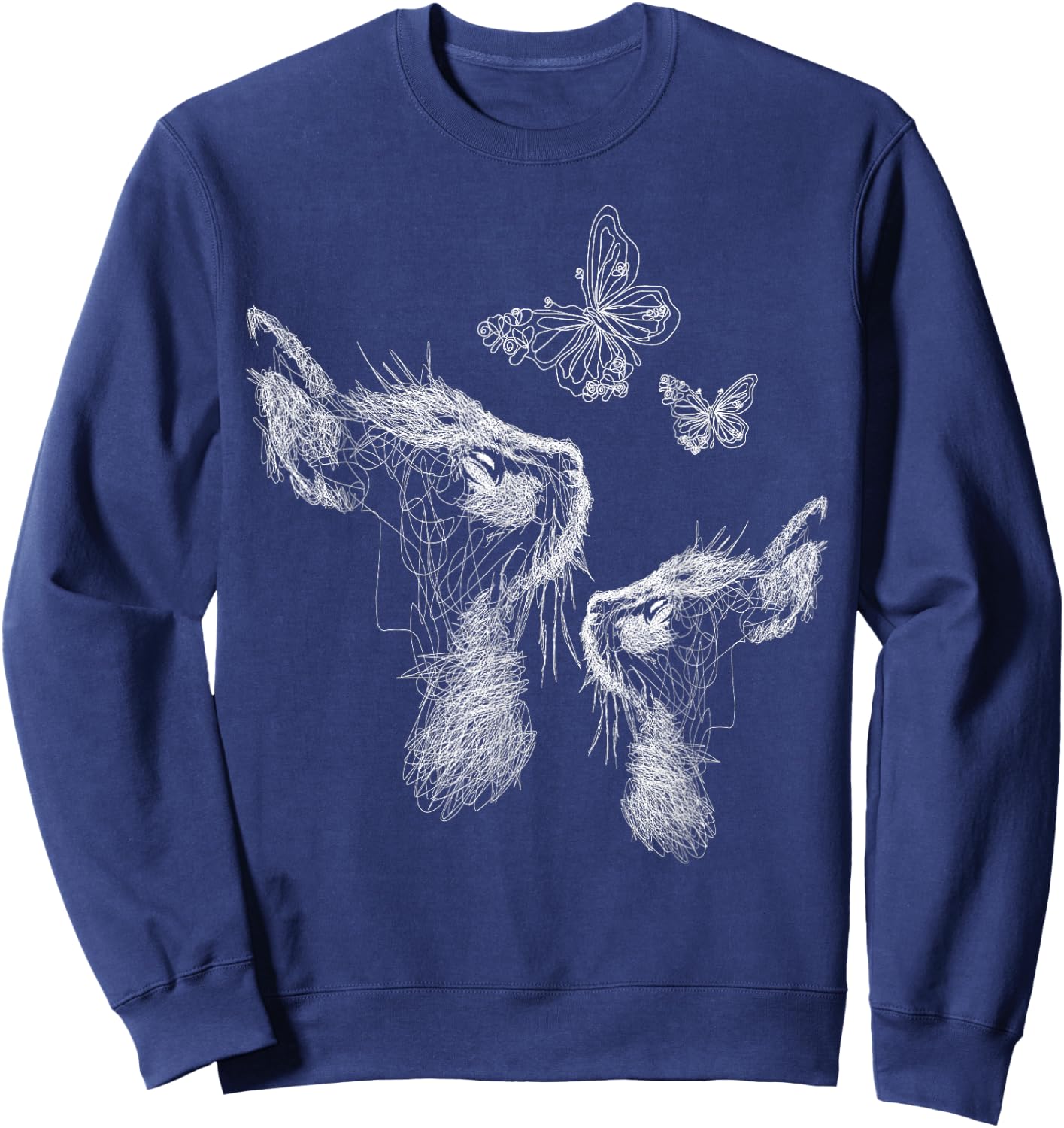 Cat with Kitten and Butterflies Scribble Art , black Sweatshirt - Sweatshirt | Navy