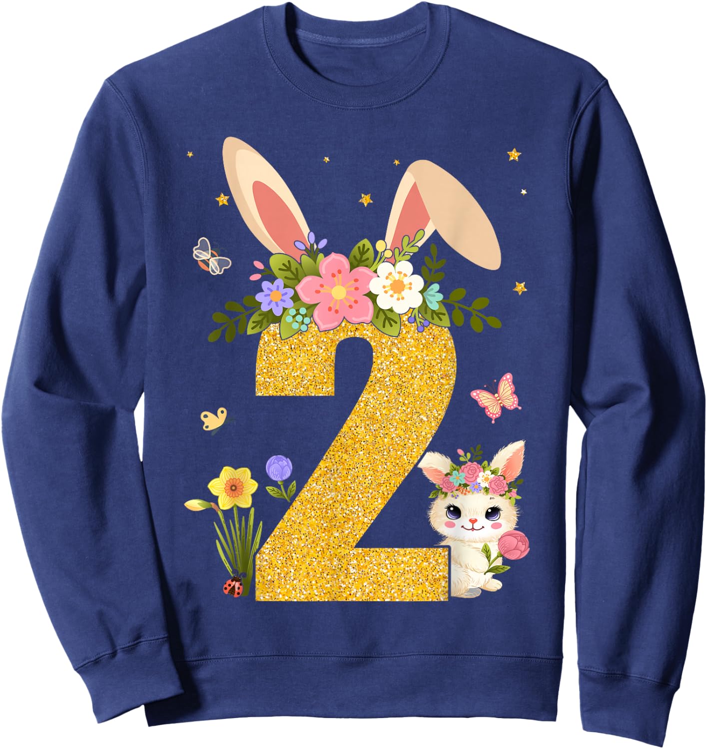 2nd Birthday Rabbit Two Year Old Sweet Baby Bunny Ears Sweatshirt - Sweatshirt | Navy