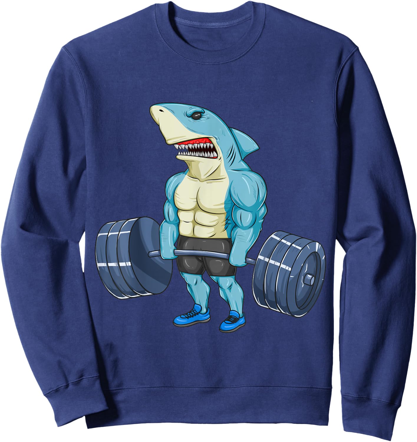 Funny Shark Weightlifting Bodybuilder Muscle Fitness Sweatshirt - Sweatshirt | Navy