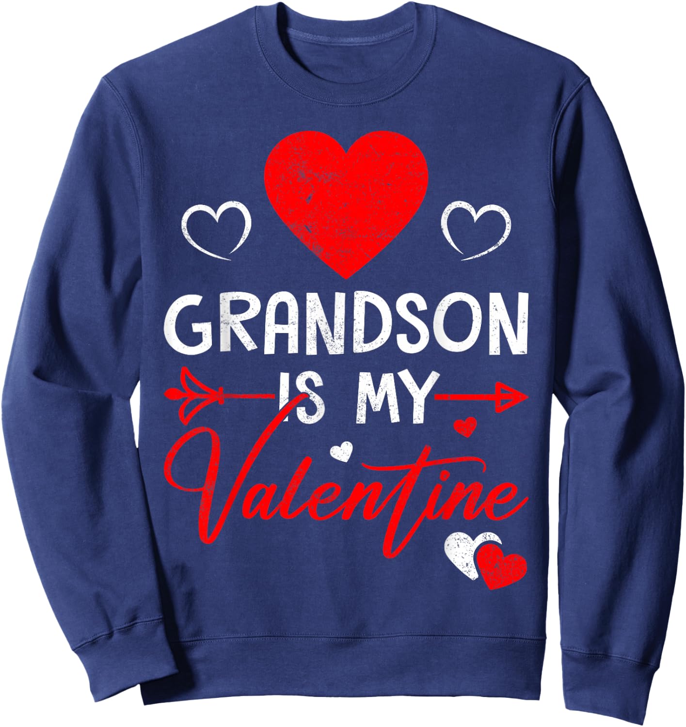Family Matching Love Heart Grandson Is My Valentine Sweatshirt - Sweatshirt | Navy