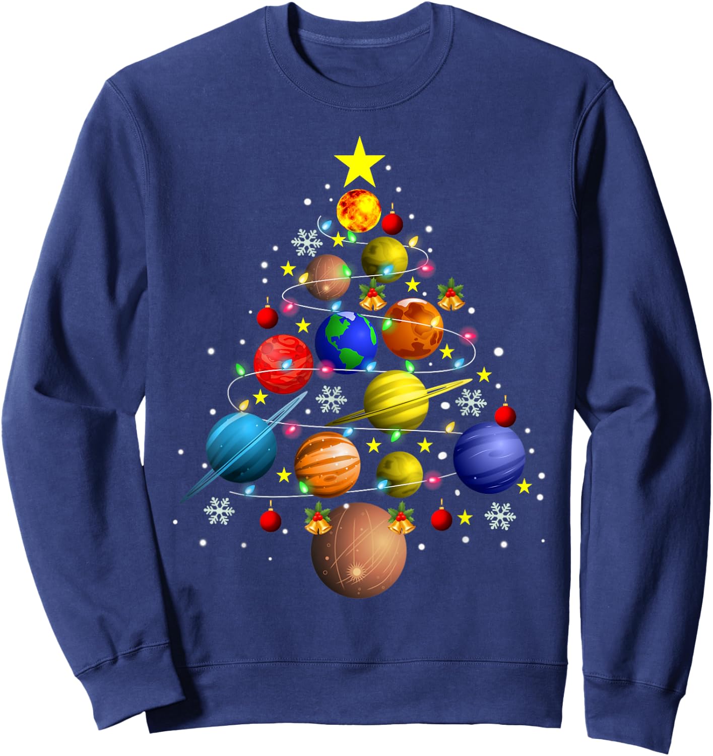 Solar System Planets Christmas Tree Astronomy Xmas Gift Sweatshirt - Sweatshirt | Navy