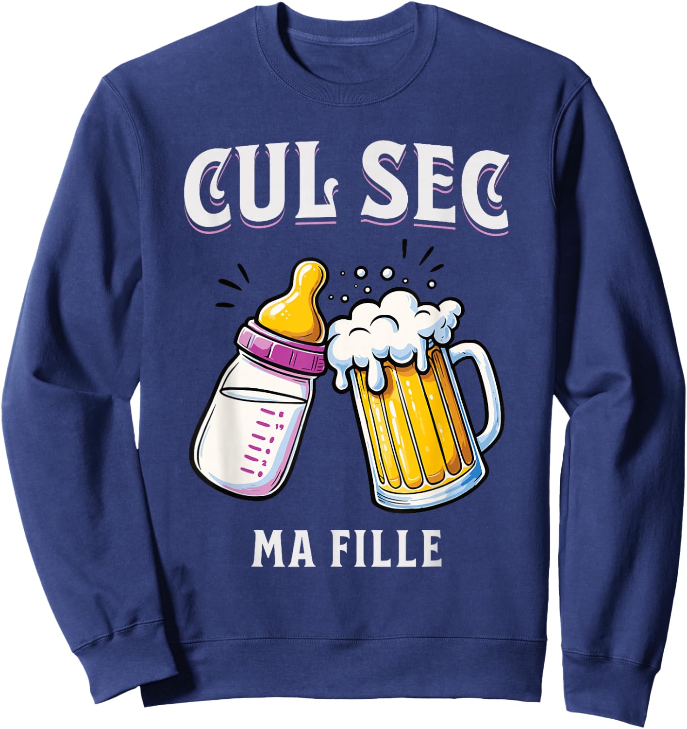 Funny Gift Dad Newborn Baby Girl Bottle & Beer , Black, S Sweatshirt - Sweatshirt | Navy
