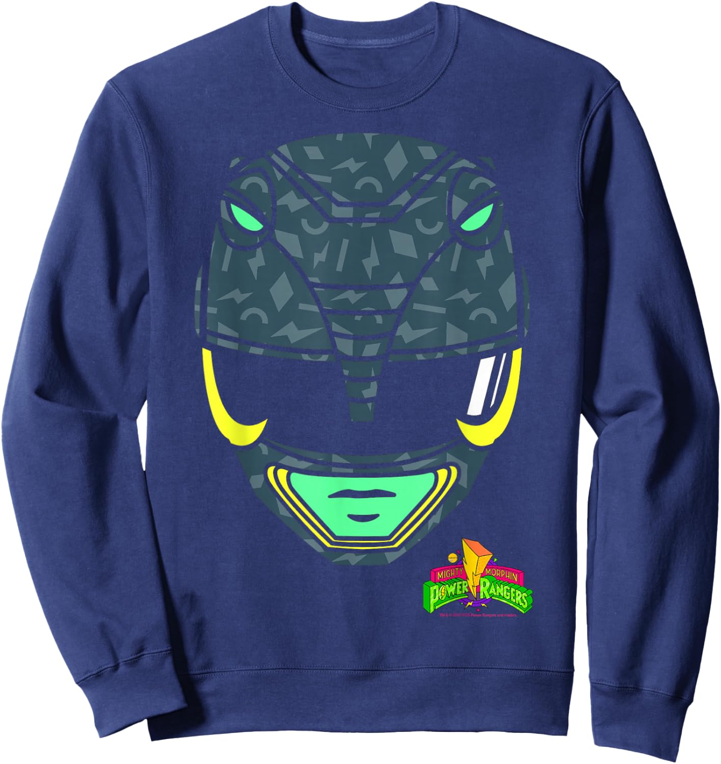 Power Rangers Black Ranger Retro Print Big Face Sweatshirt - Sweatshirt | Navy