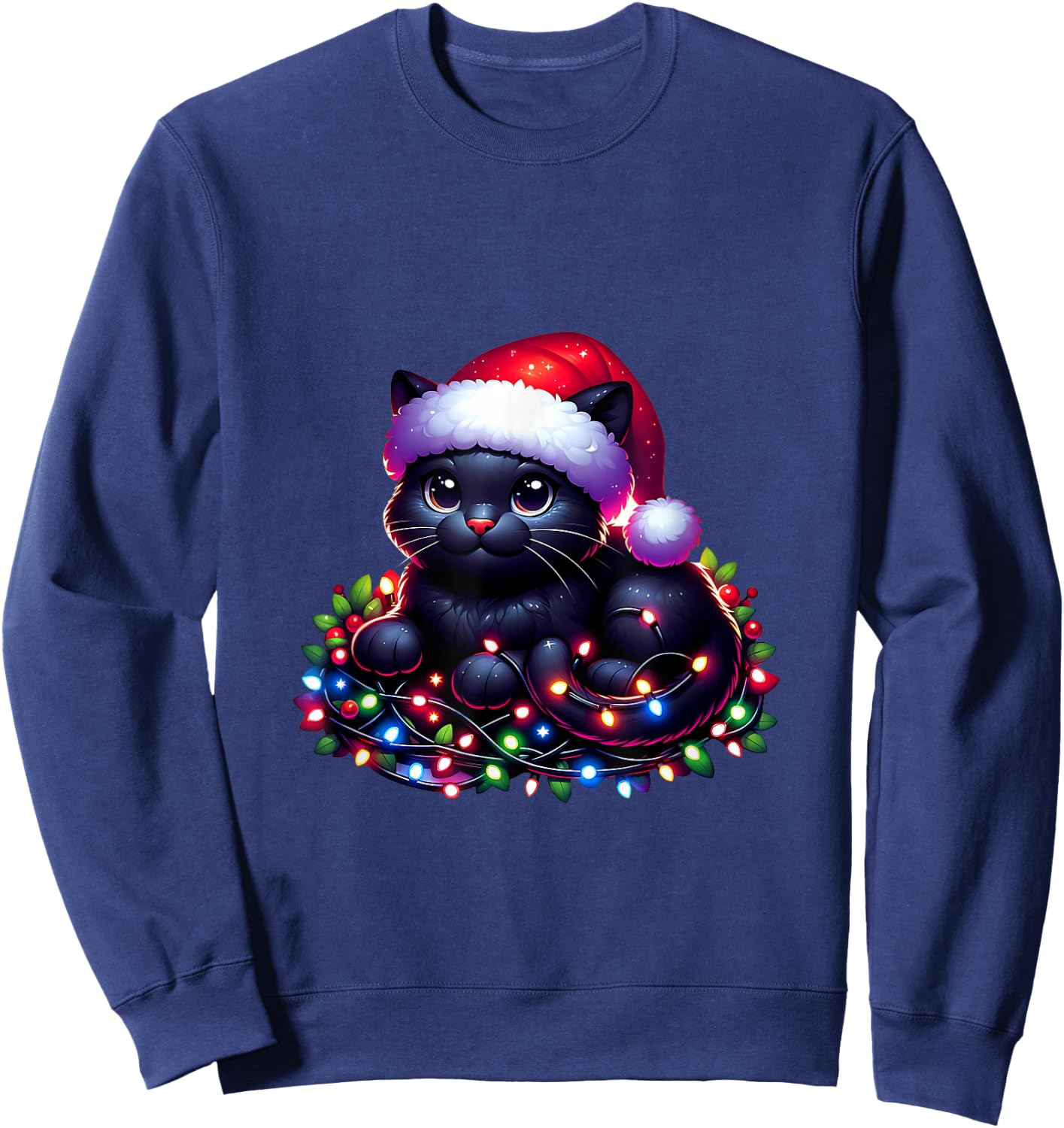 Christmas Cat Christmas Funny Cat Woman Man , Black, S Sweatshirt - Sweatshirt | Navy
