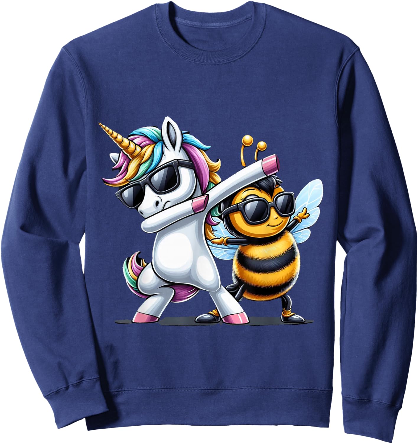 Dabbing Unicorn And Bee Boys Girls Men Women Kids Adults Sweatshirt - Sweatshirt | Navy