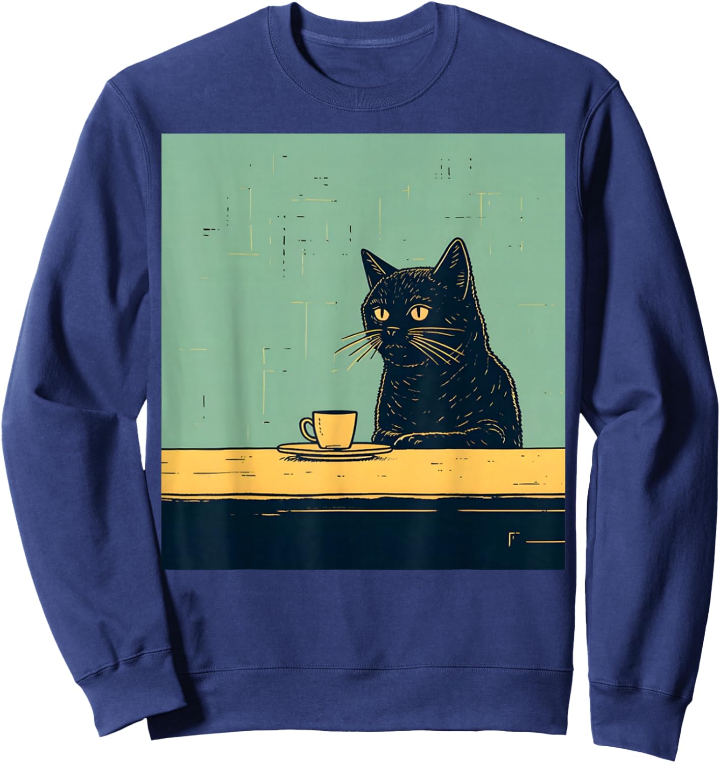 Funny Black Cat Chilling with Coffee Retro Vintage Sweatshirt - Sweatshirt | Navy